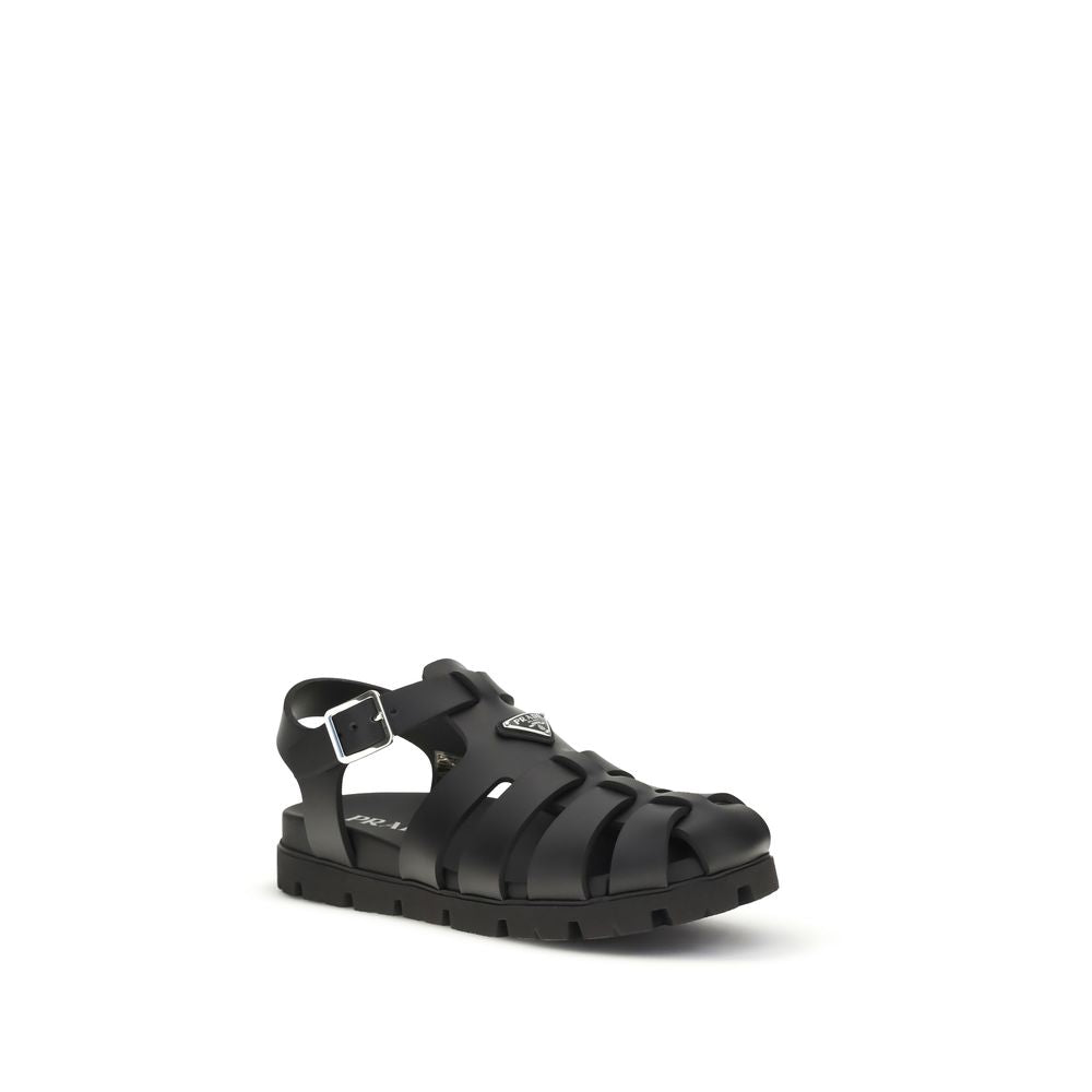 Black Calf Leather Bos Taurus Flat Sandals - ventzia