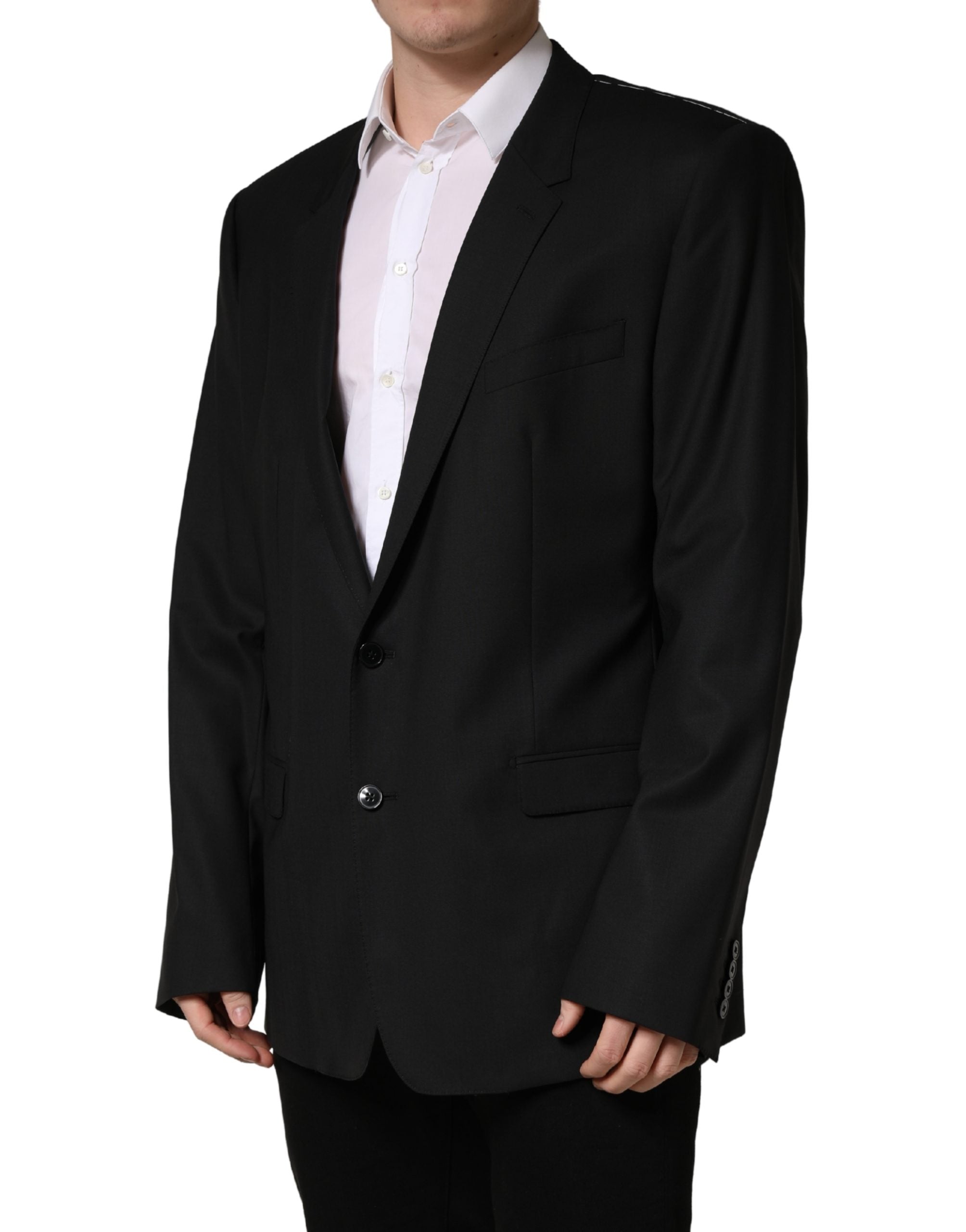 Black Single Breasted 2 Button Suit Jacket - ventzia