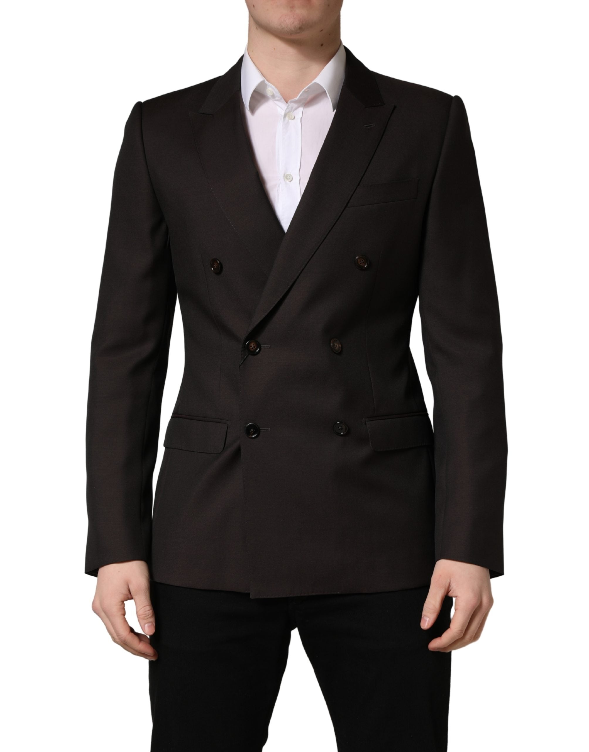 Dark Violet Wool Double Breasted Suit Jacket - ventzia