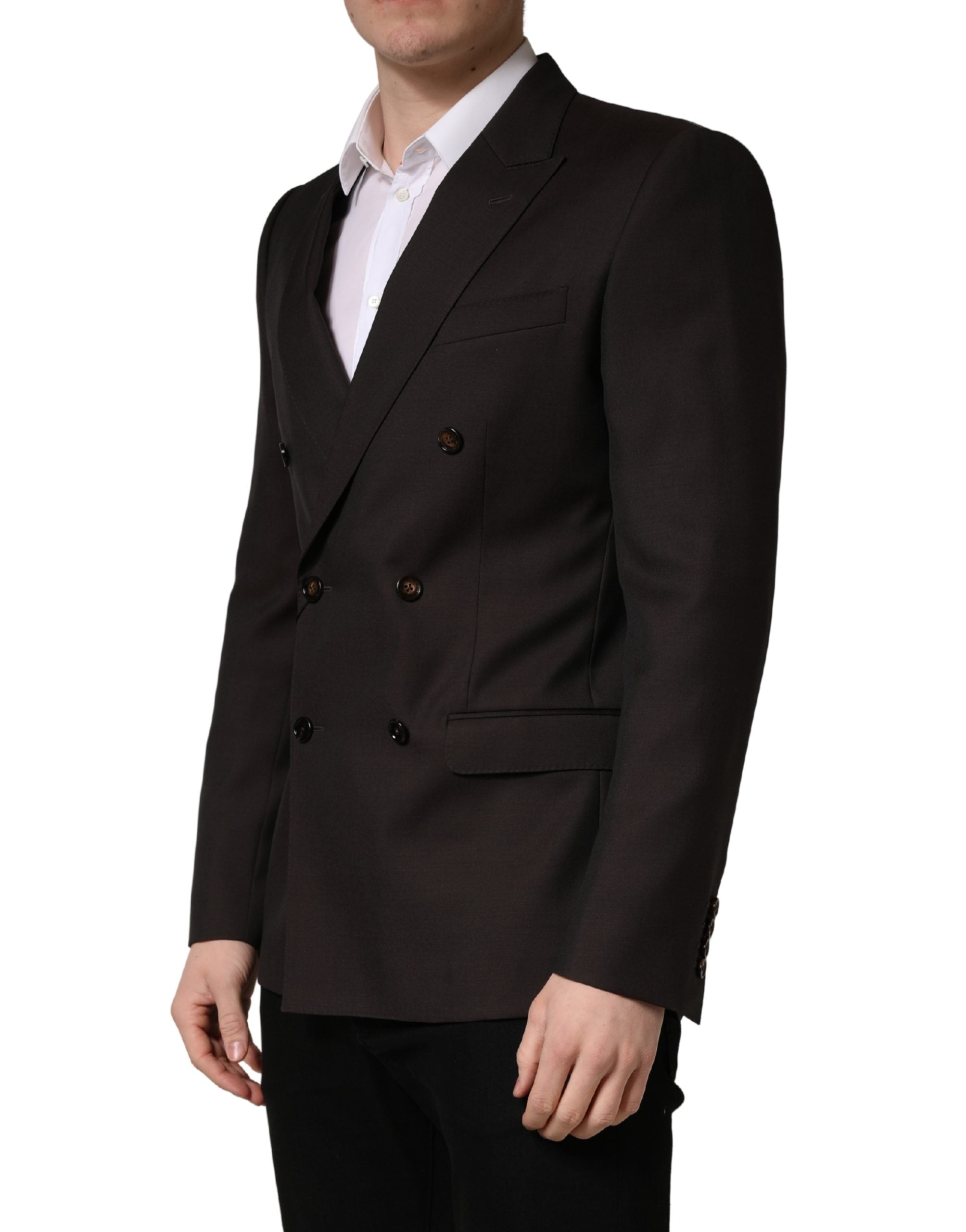 Dark Violet Wool Double Breasted Suit Jacket - ventzia