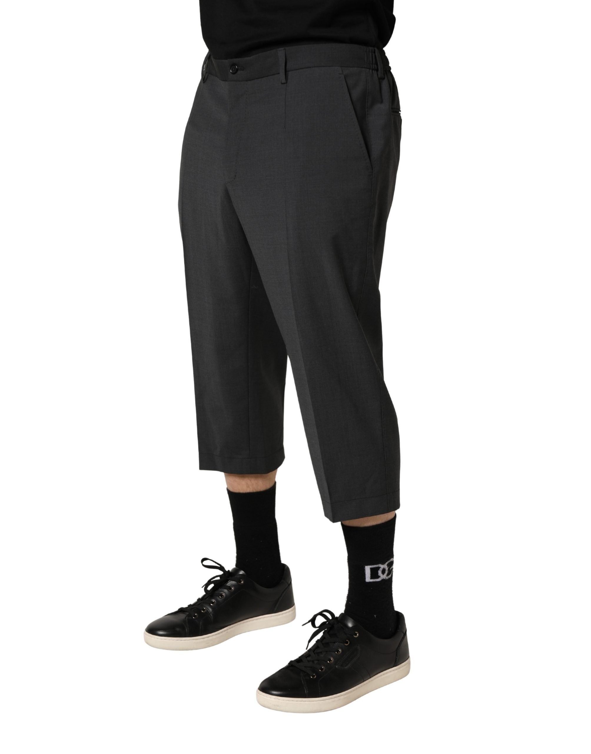 Dark Gray Wool Cropped Chino Trouser Pants - ventzia