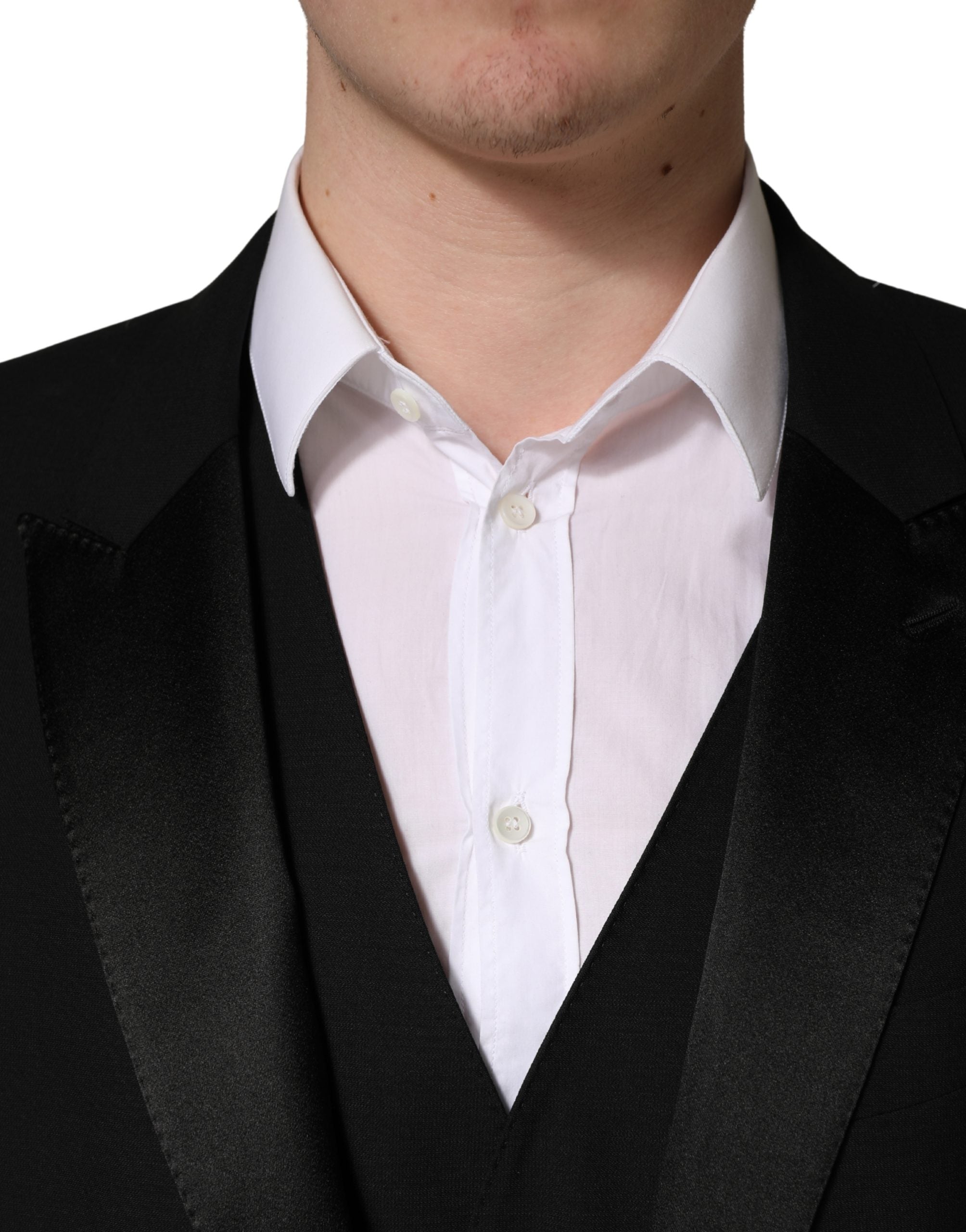 Black Wool Silk Saxophone Slim Fit 3Pc Suit - ventzia