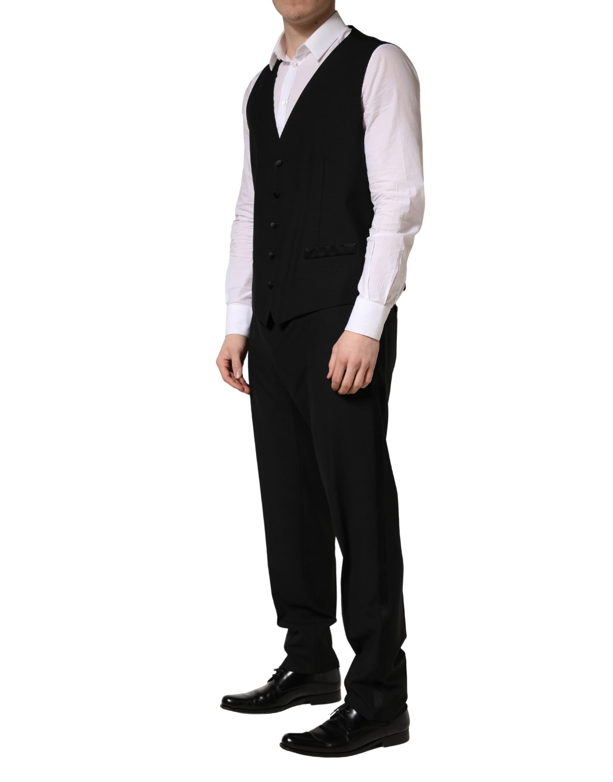 Black Wool Silk Saxophone Slim Fit 3Pc Suit - ventzia