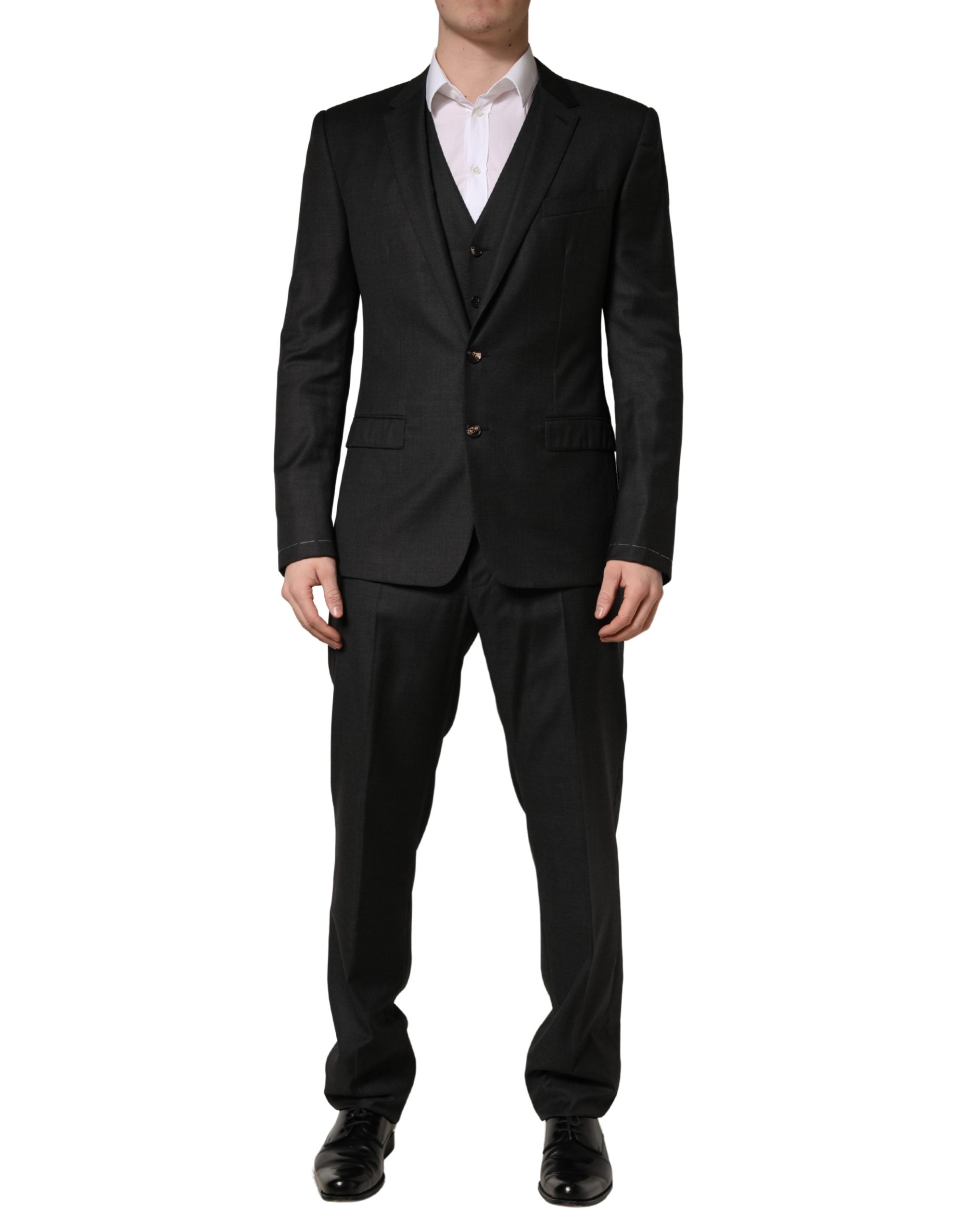 Black Wool Slim Fit Formal 3 Piece Men Suit - ventzia