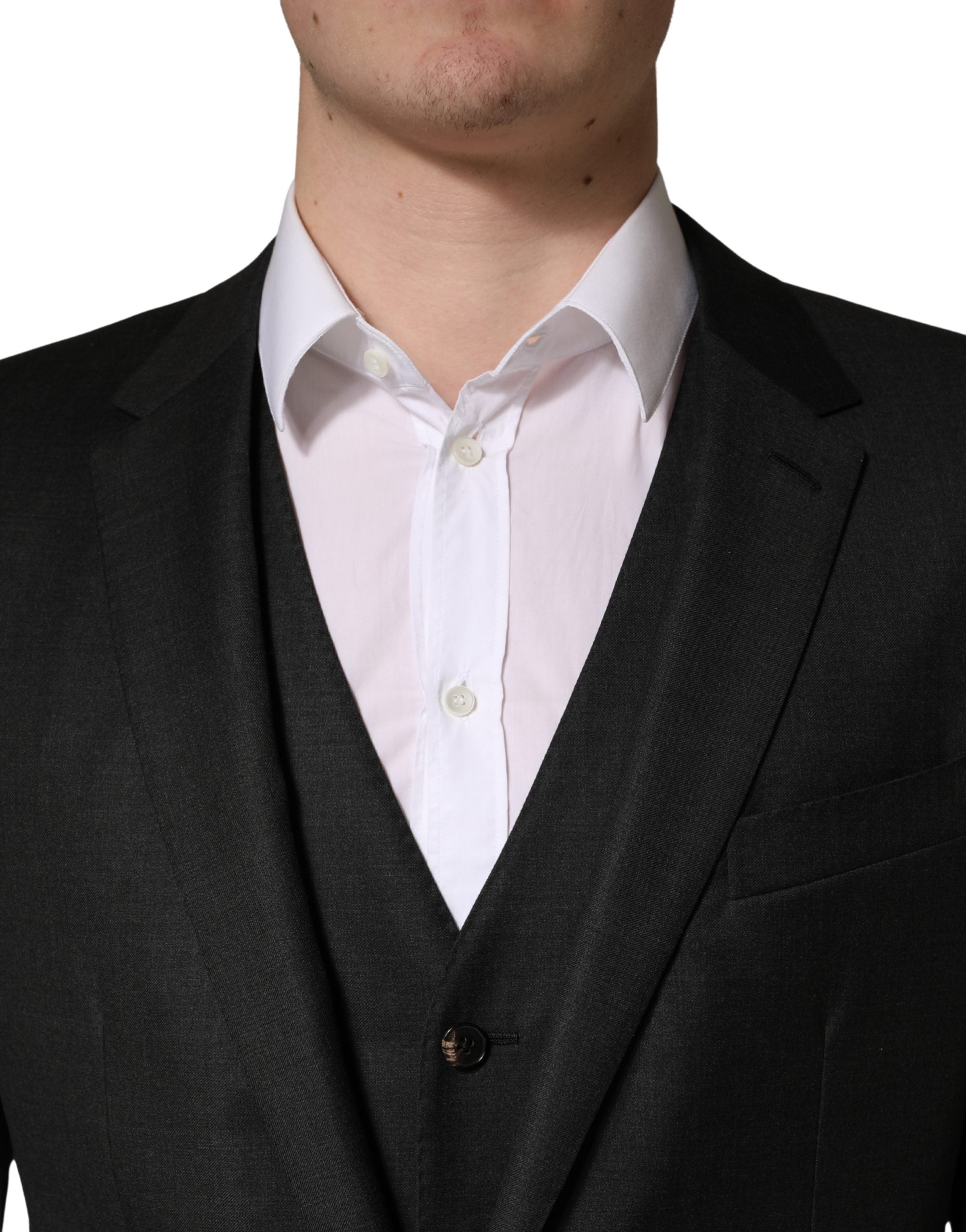 Black Wool Slim Fit Formal 3 Piece Men Suit - ventzia