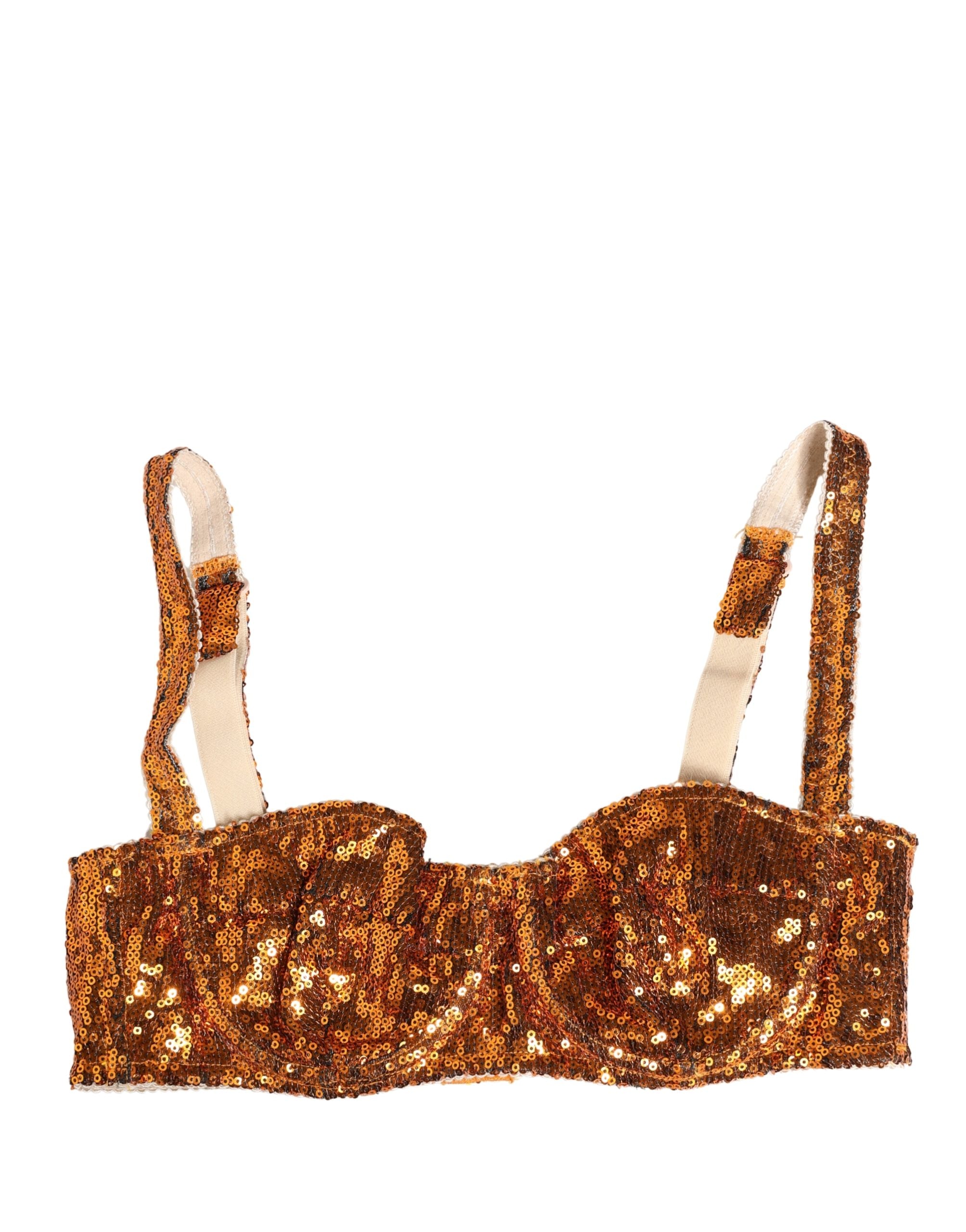 Gold Sequined Nyon Balconnet Bra Underwear - ventzia