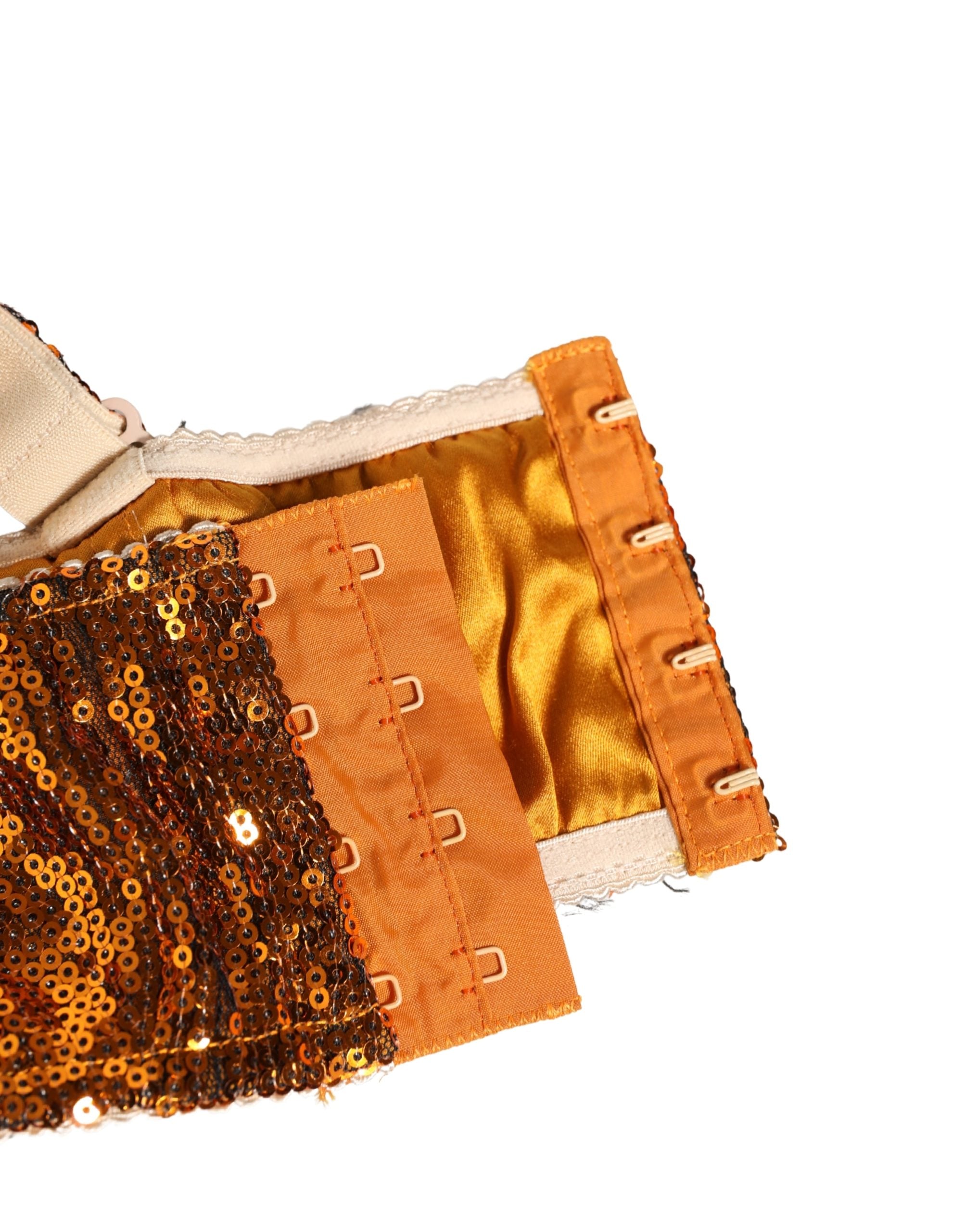 Gold Sequined Nyon Balconnet Bra Underwear - ventzia