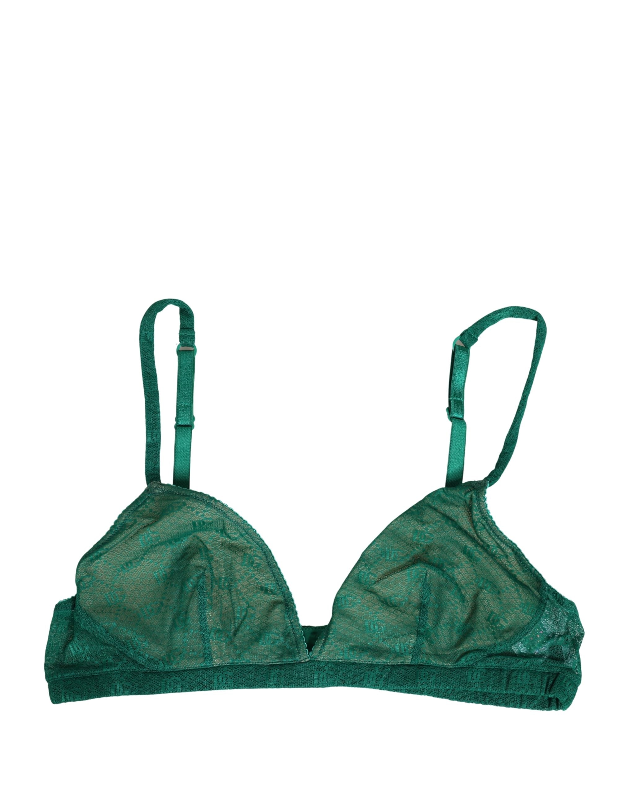 Green Nylon Stretch Soft Cup Brassiere Underwear - ventzia