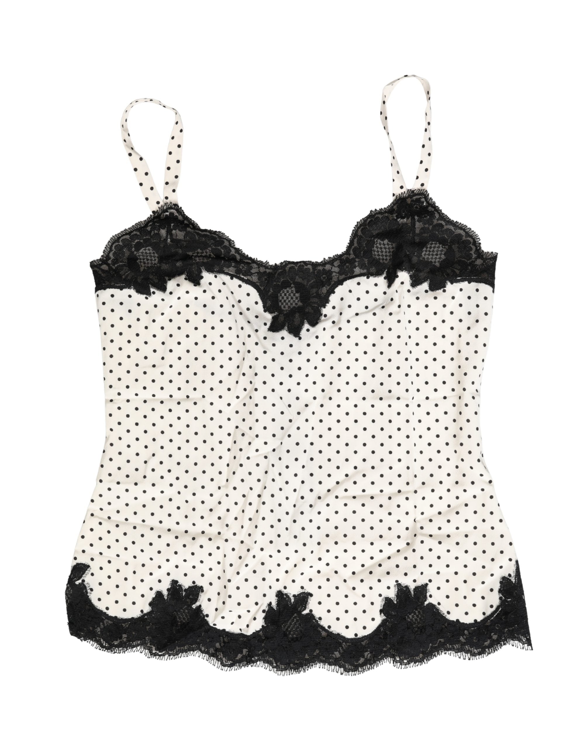 White Polka Dot Lace-Trimmed Camisole Top Underwear - ventzia