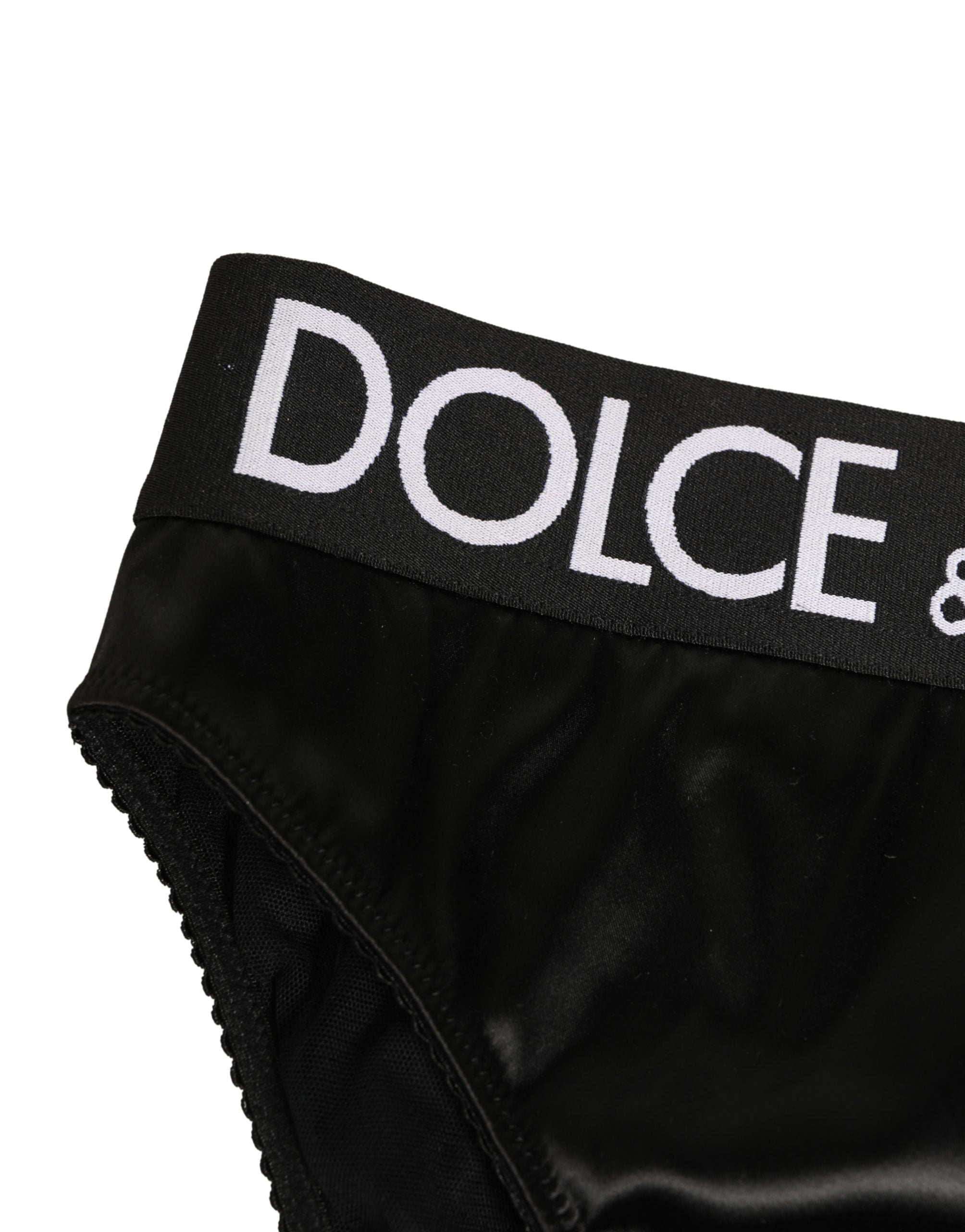 Black Satin High-Waist Brief Logo Women Underwear - ventzia