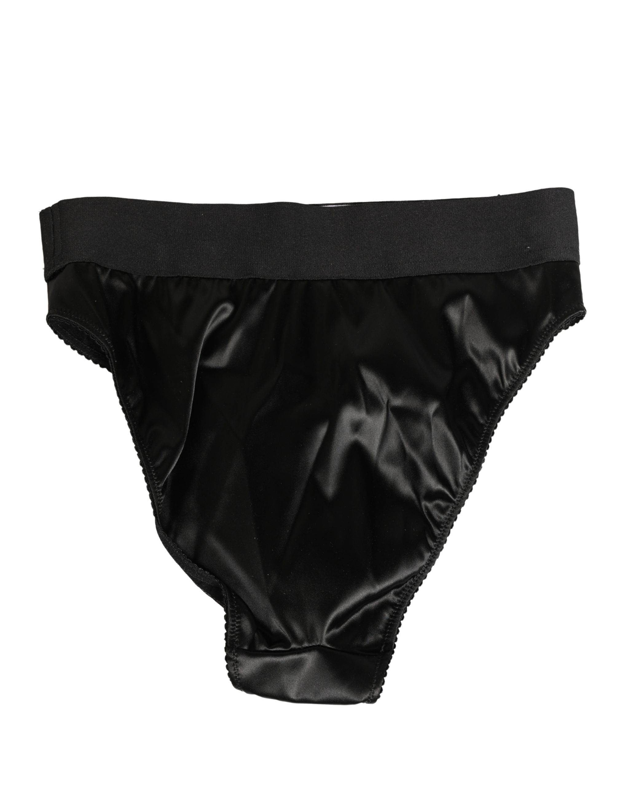 Black Satin High-Waist Brief Logo Women Underwear - ventzia