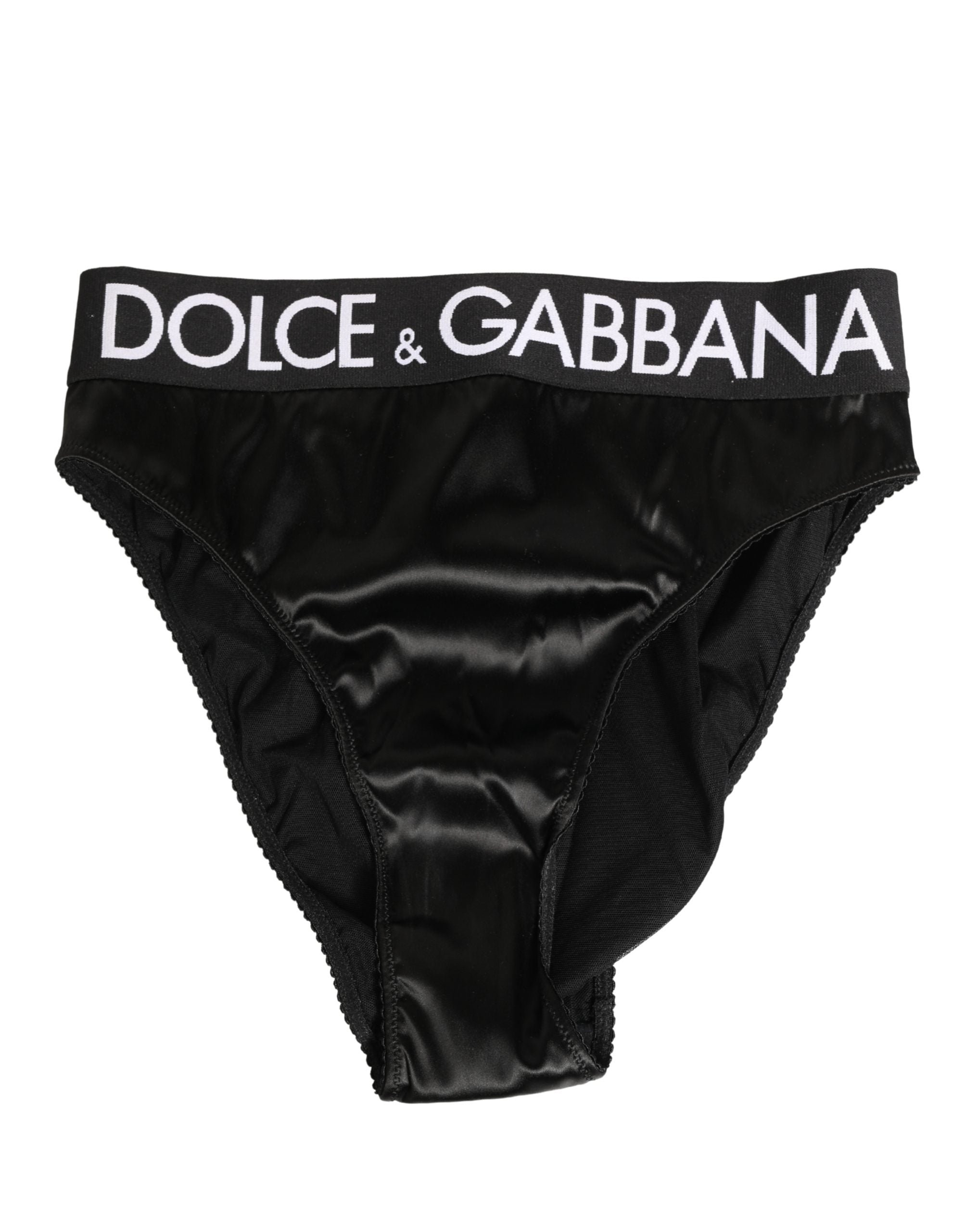 Black Satin High-Waist Brief Logo Women Underwear - ventzia