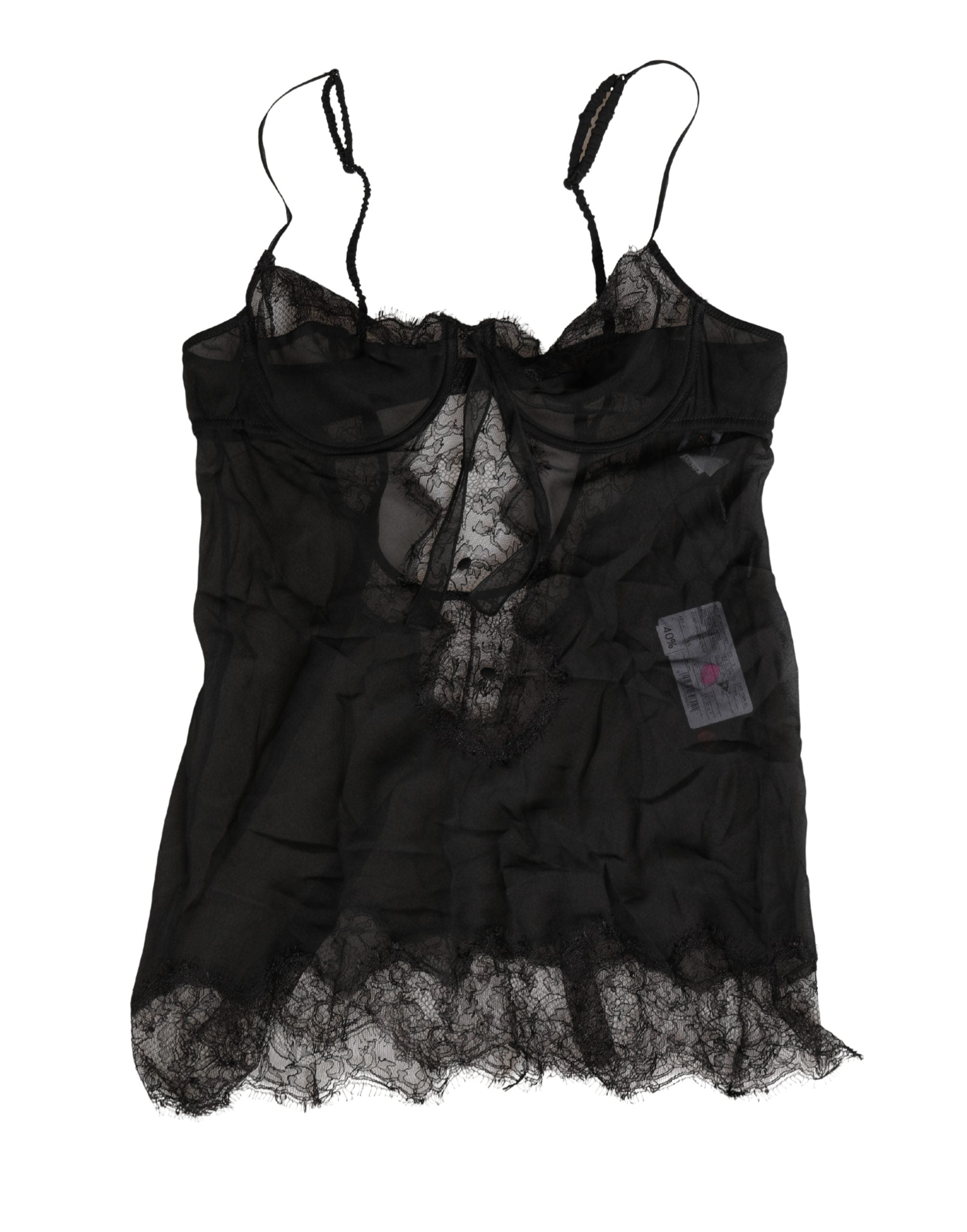 Black Silk Lace Lingerie Chemise Top Underwear - ventzia