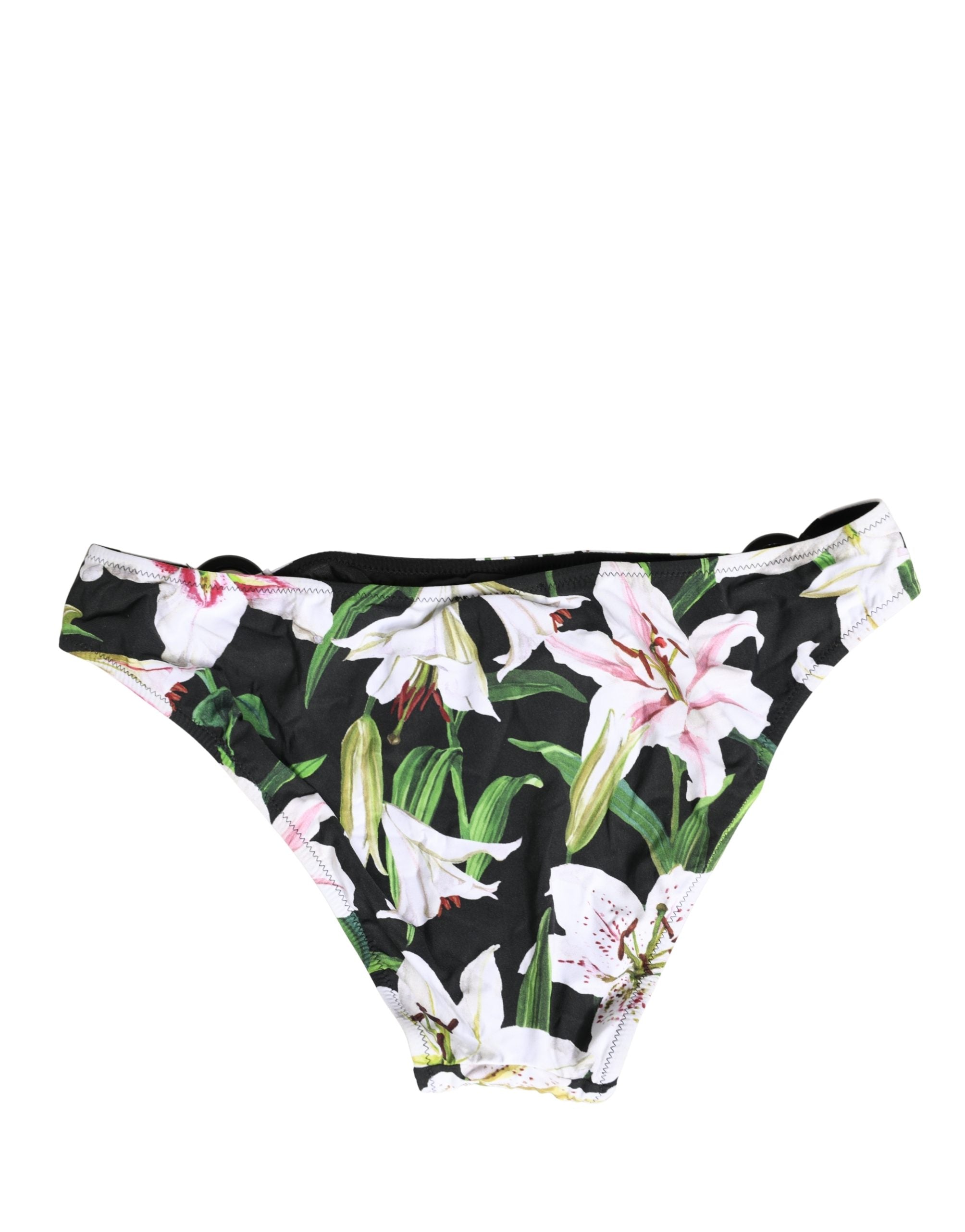 Black Lily Print Nylon Bottom Beachwear Swimwear - ventzia