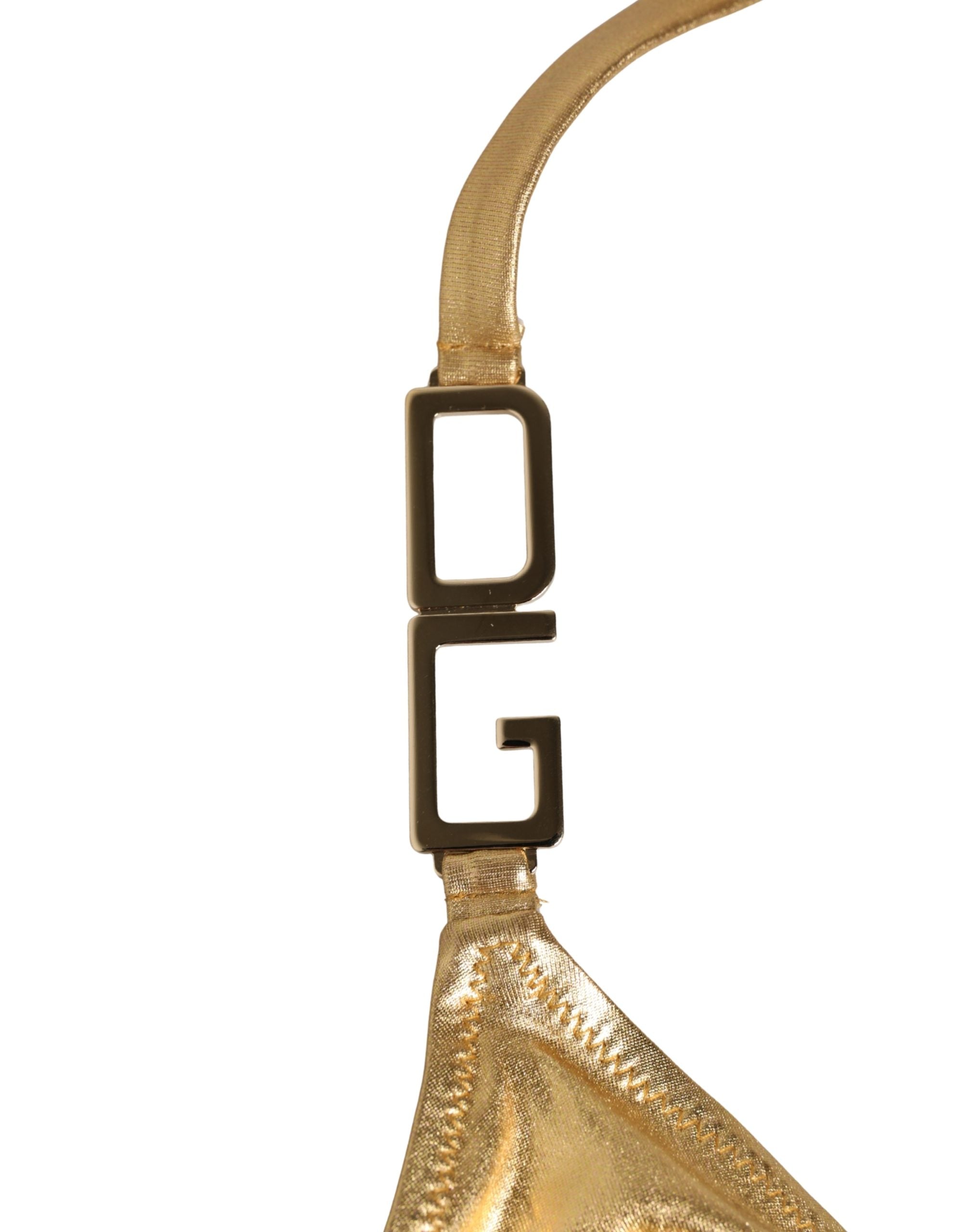 Gold-Tone Triangle Bikini Top DG Logo Swimwear - ventzia