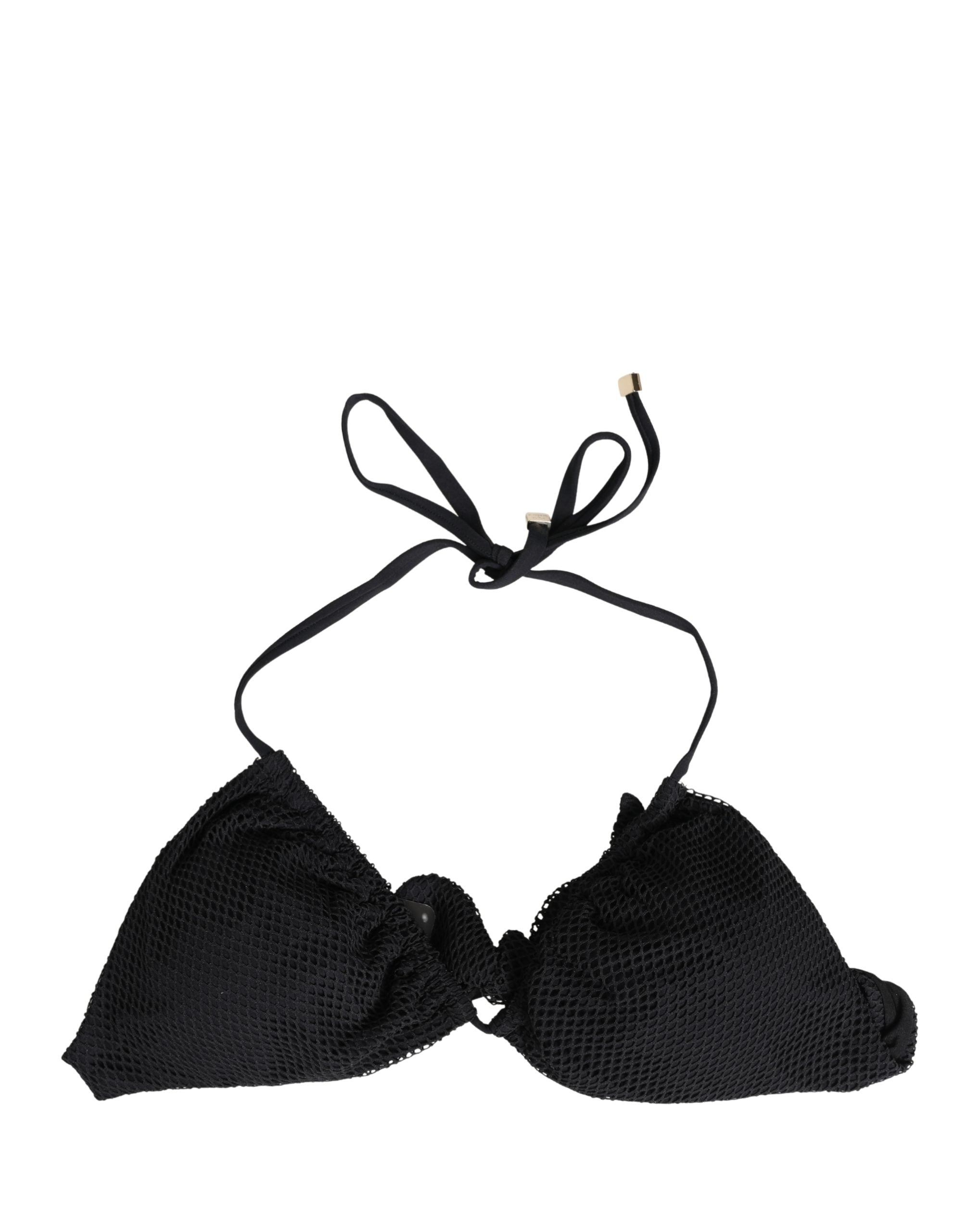 Black Padded Triangle Halter Bikini Top Swimwear - ventzia