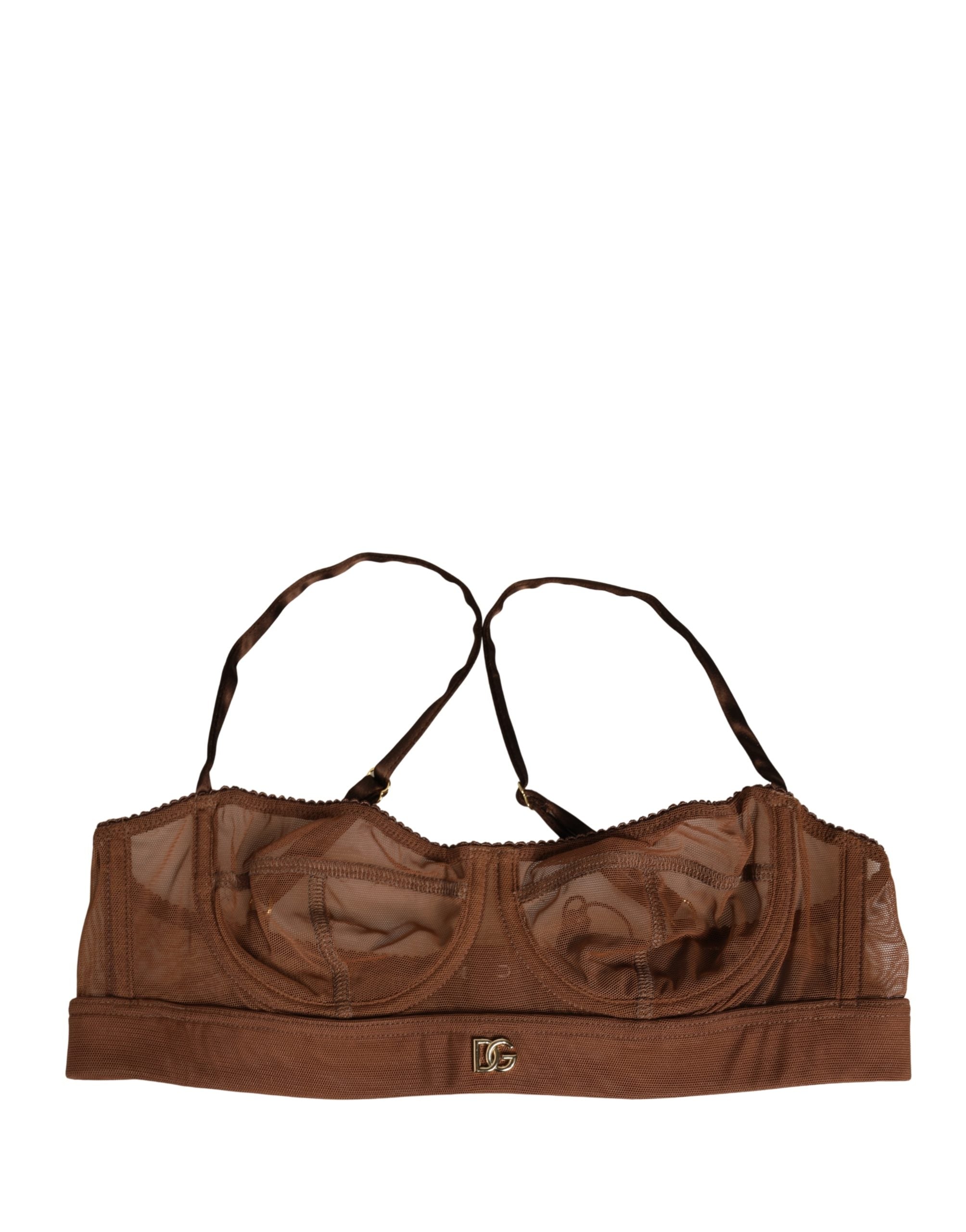 Brown DG Logo Nylon Mesh Balconette Bra Underwear - ventzia