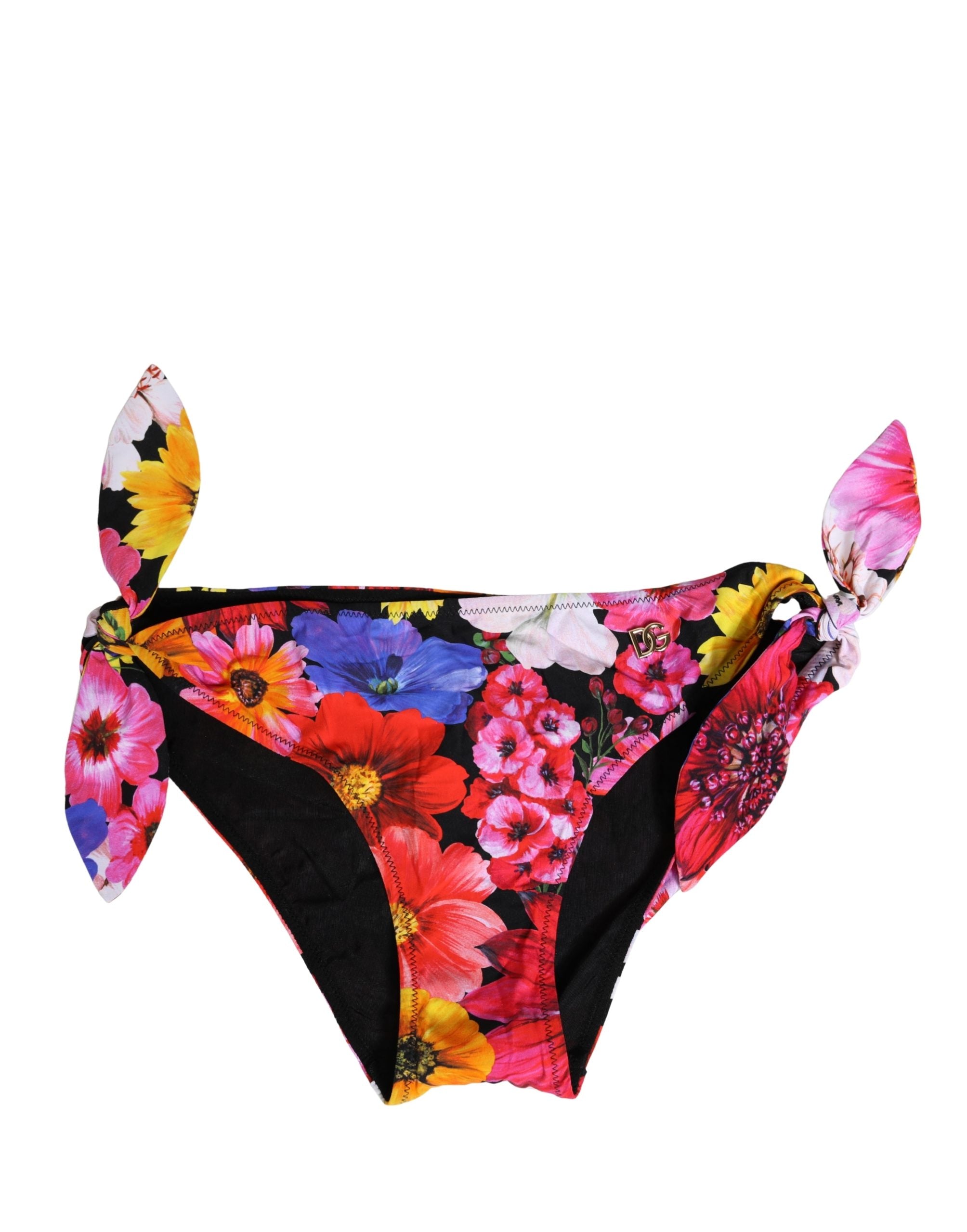Black Floral Print Swimsuit Bikini Bottom Swimwear - ventzia