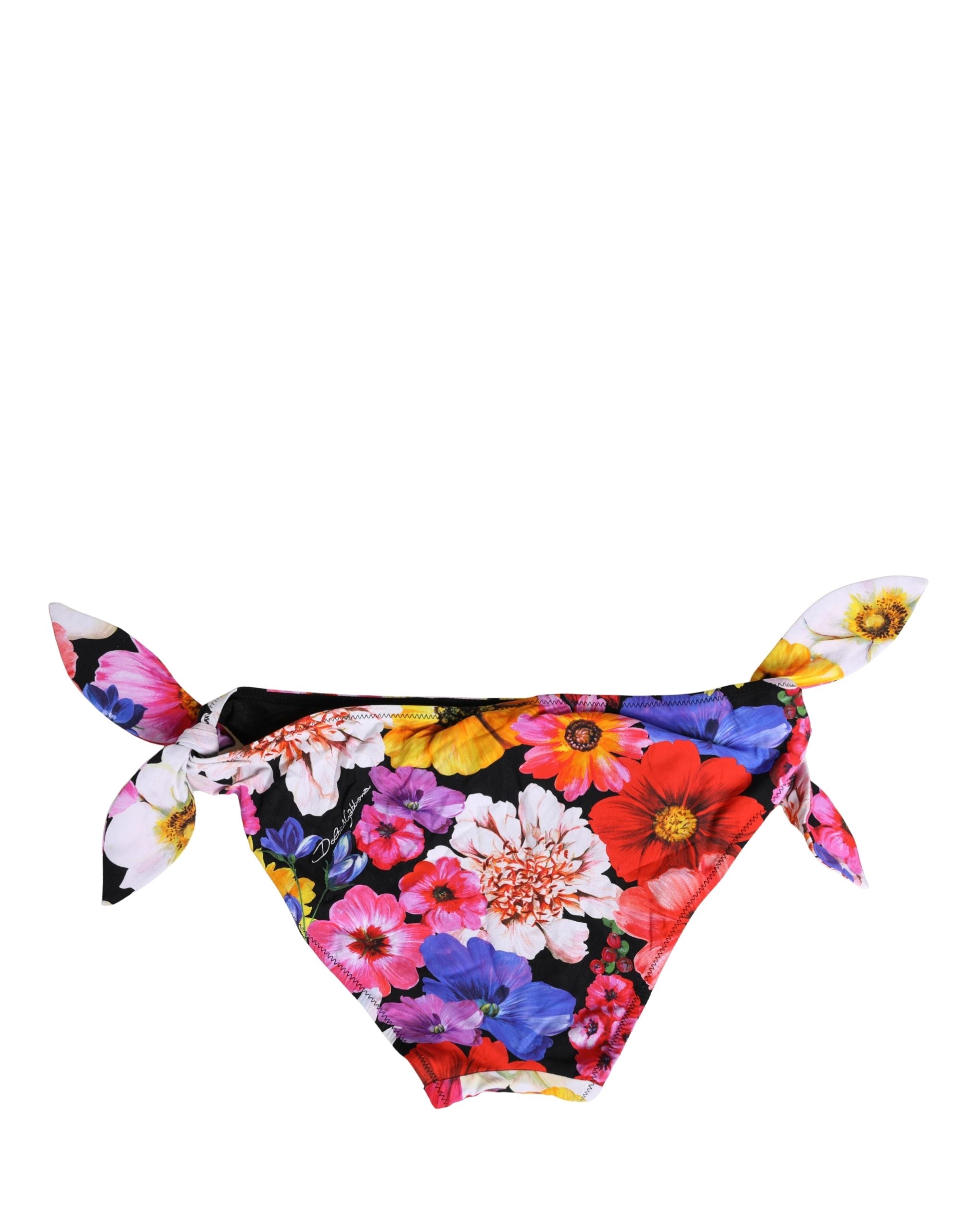 Black Floral Print Swimsuit Bikini Bottom Swimwear - ventzia