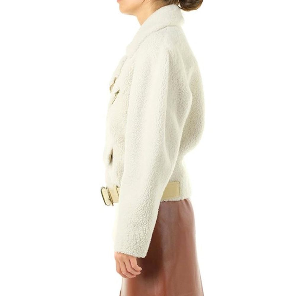 Beige Polyester Biker Jacket - ventzia