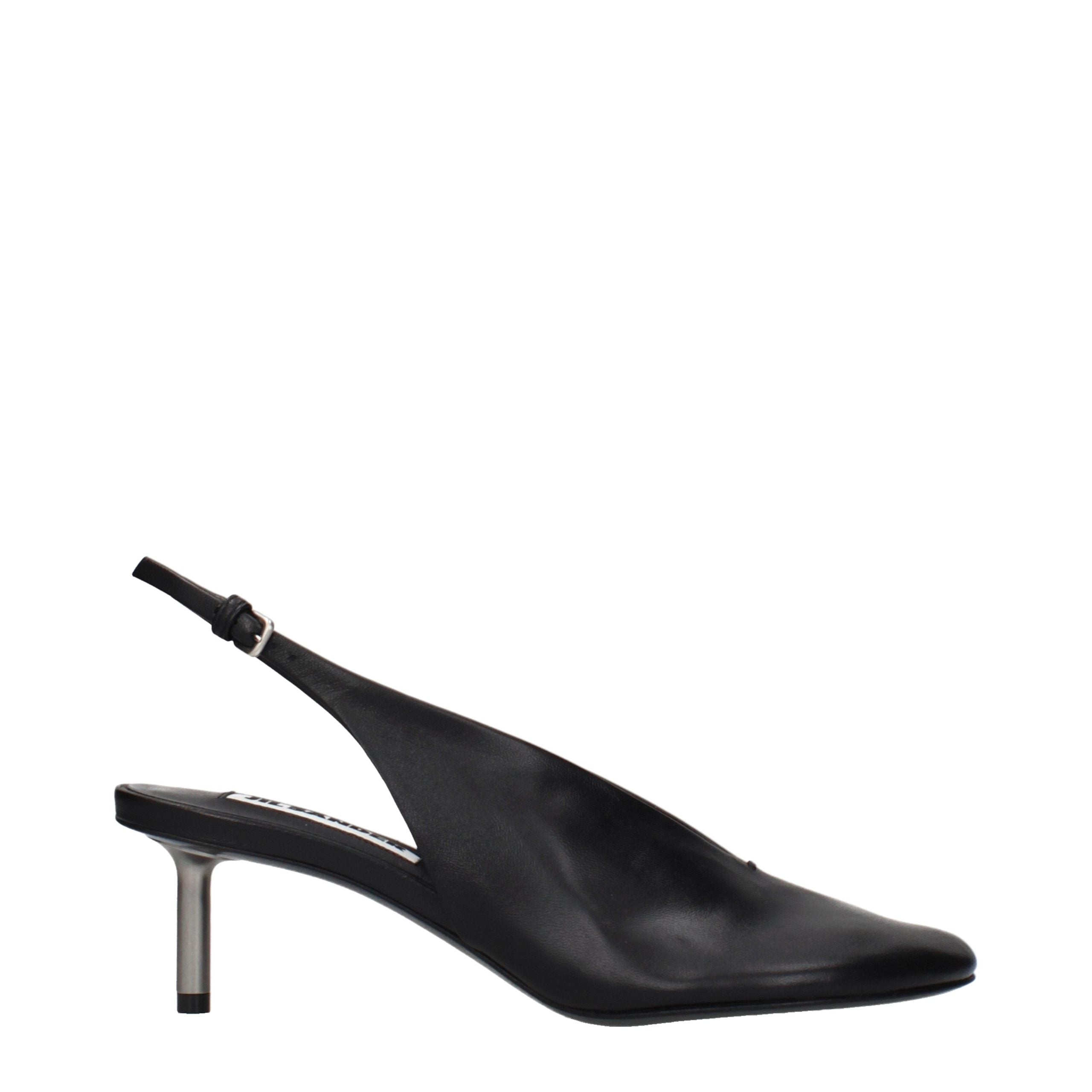 Black Leather High Heel Pumps