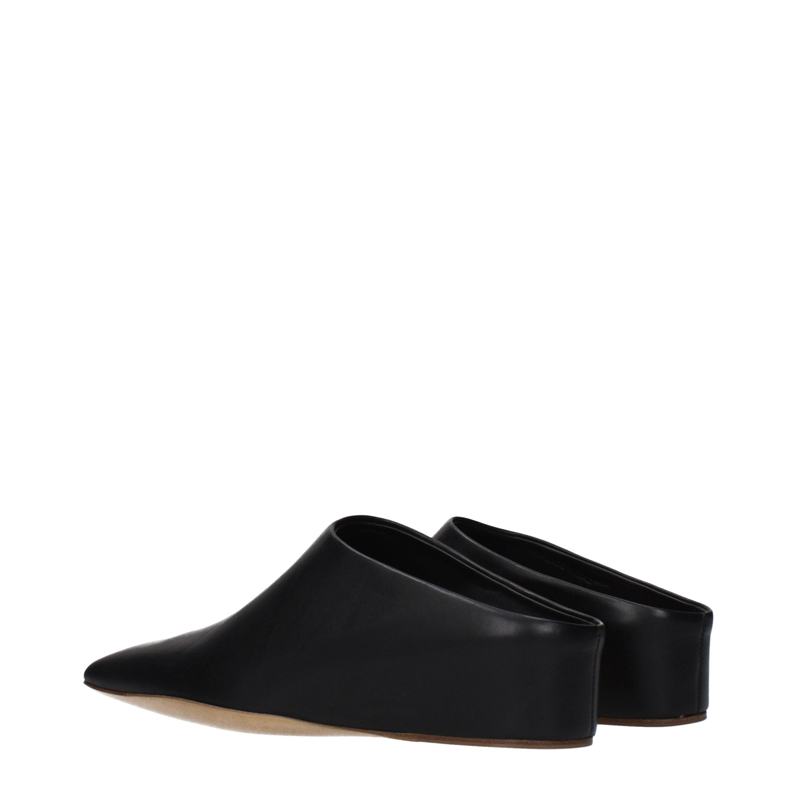 Black Leather Slippers