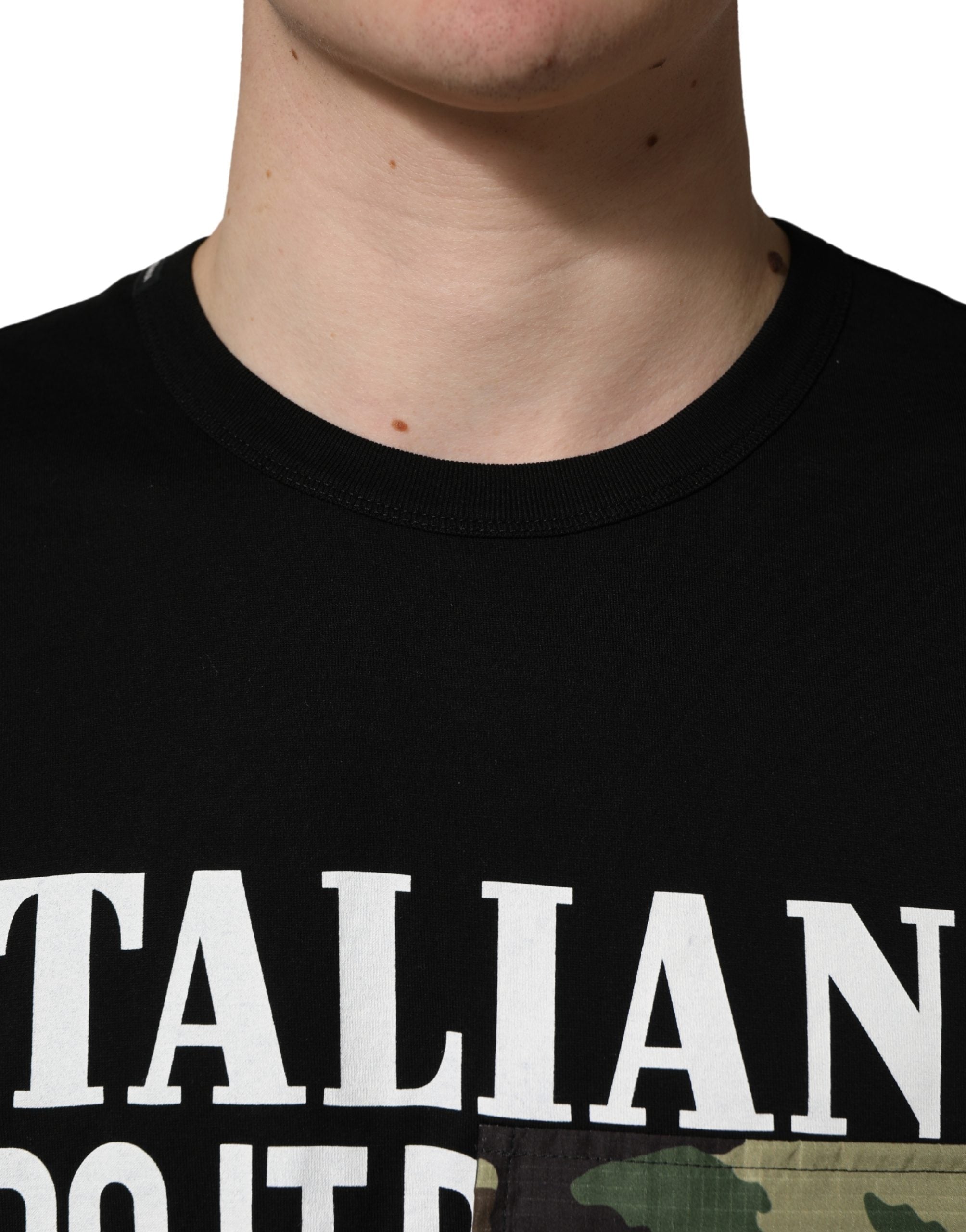 Black Camouflage Graphic Cotton Crewneck T-shirt