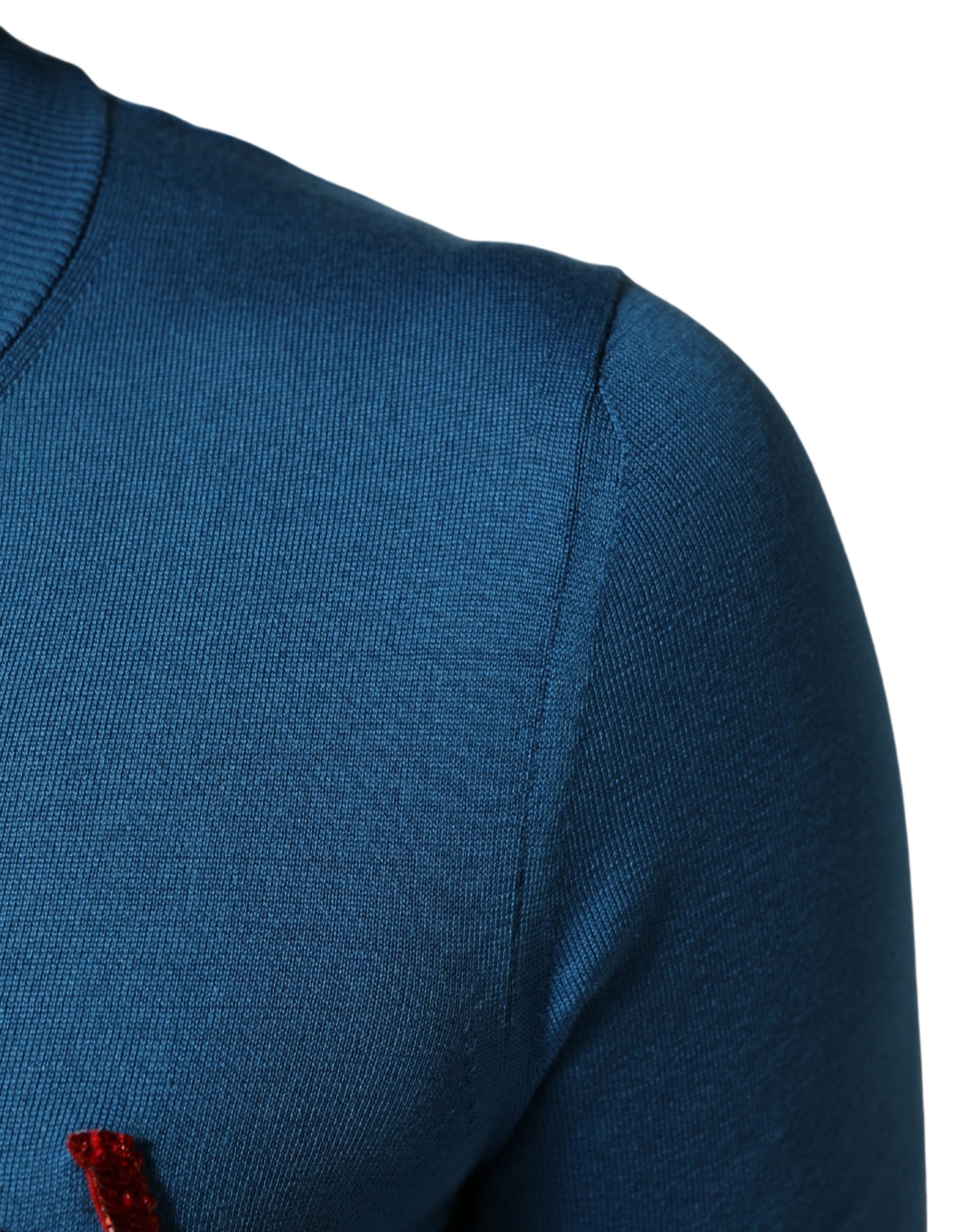 Blue Silk Sequined CrewNeck Pullover Sweater
