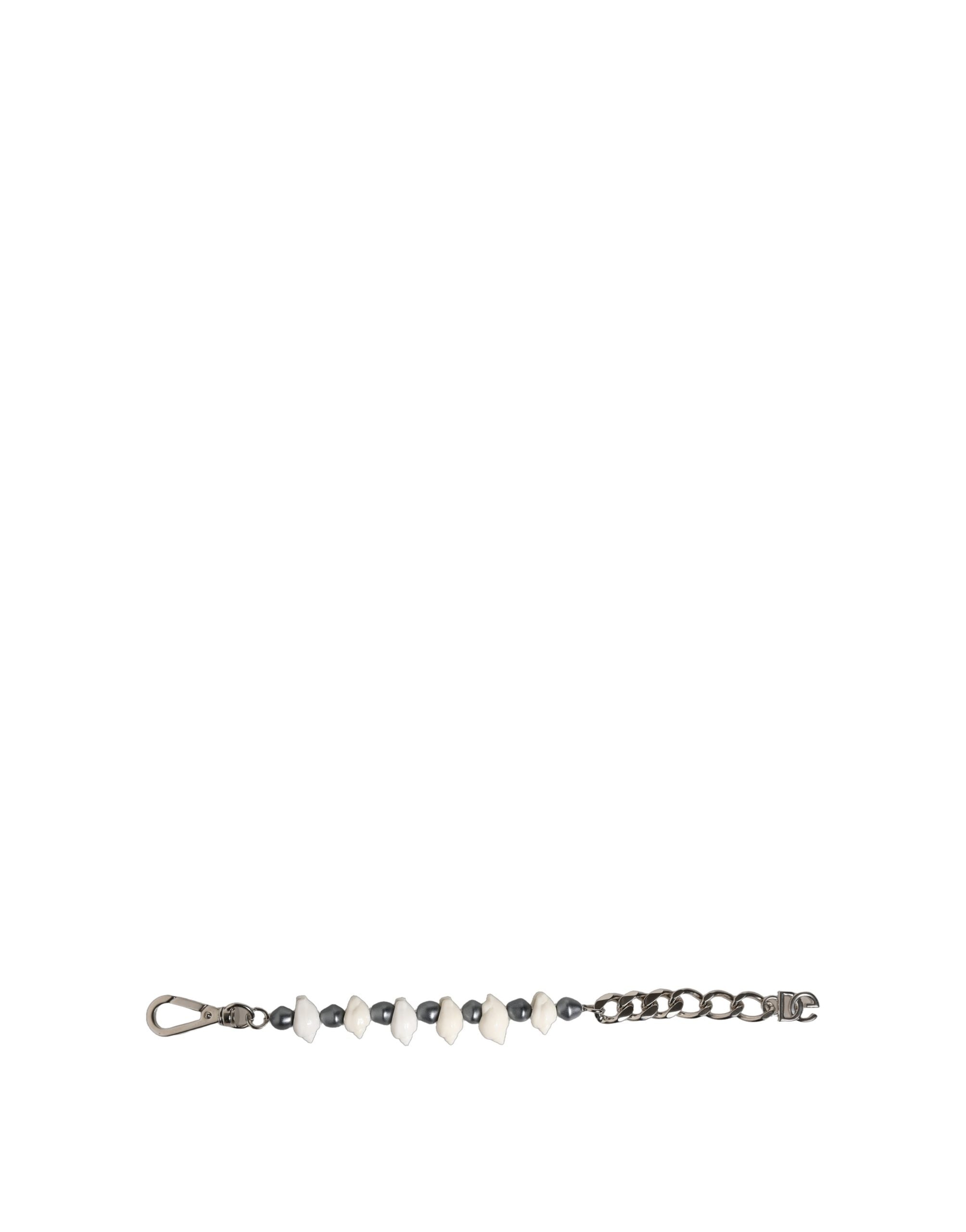 Silver Tone Brass Beaded Shell DG Logo Pendant Bracelet
