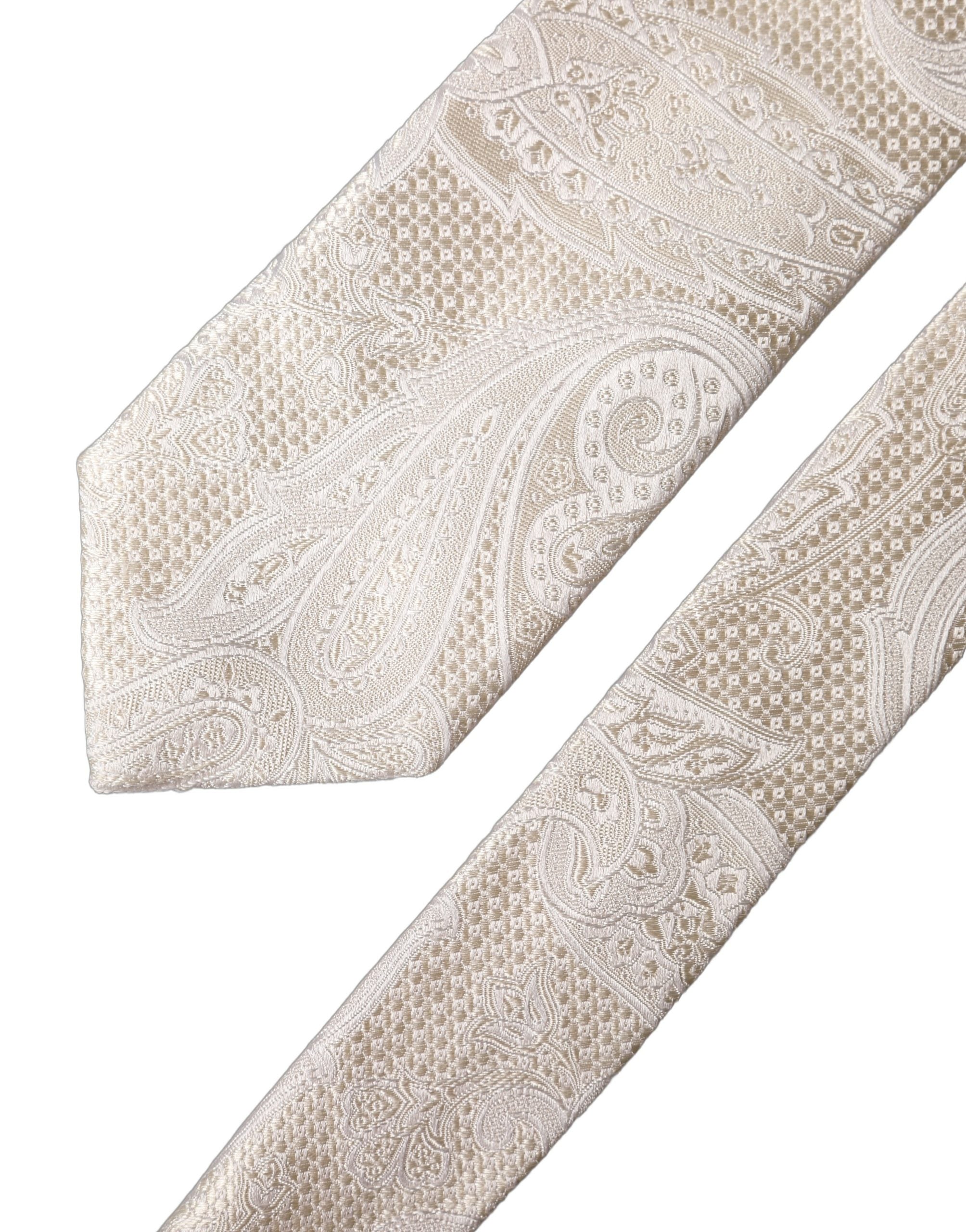 Off White Floral Silk Adjustable Men Tied Necktie Tie