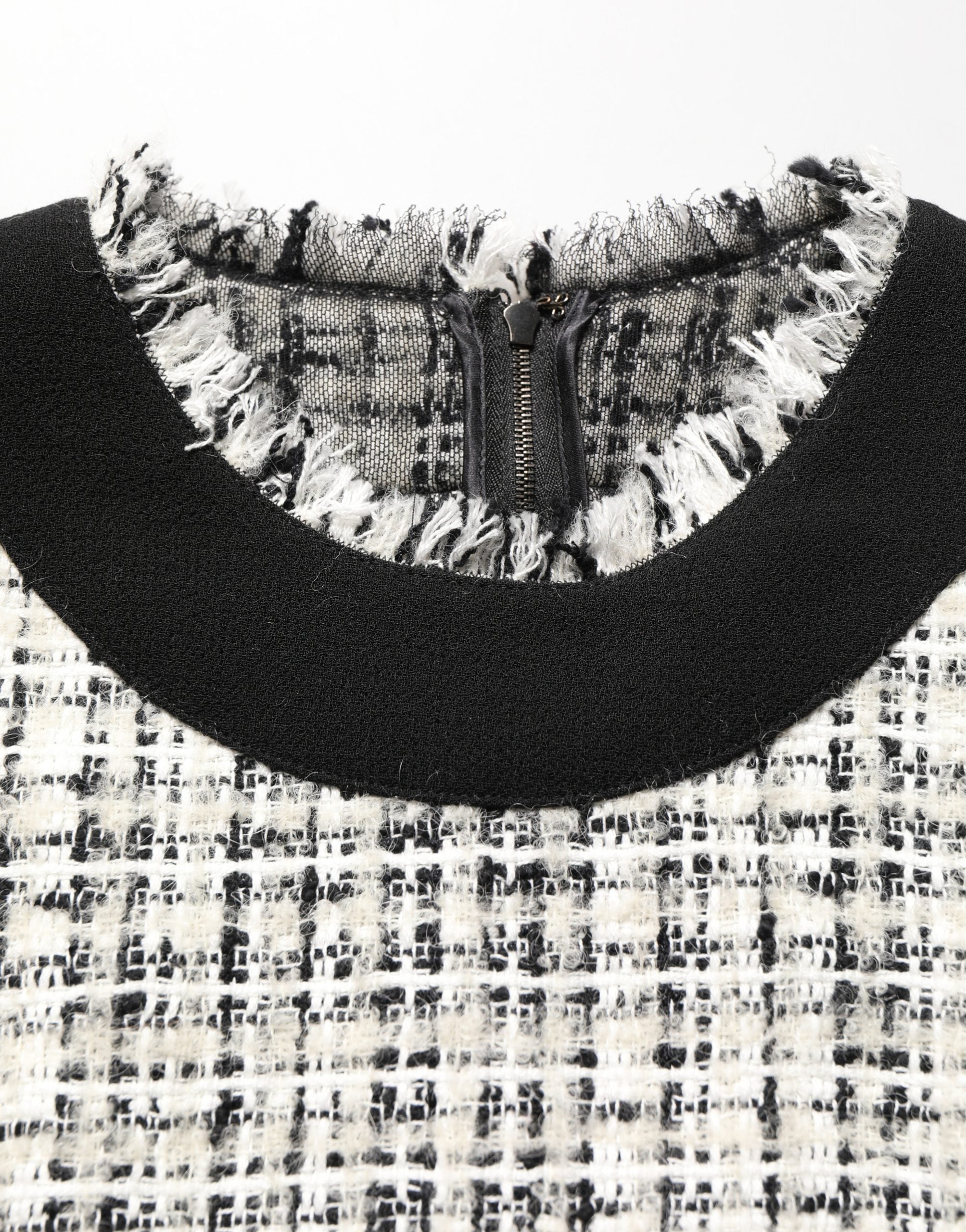 Black White Tweed Sheath A-line Midi Dress