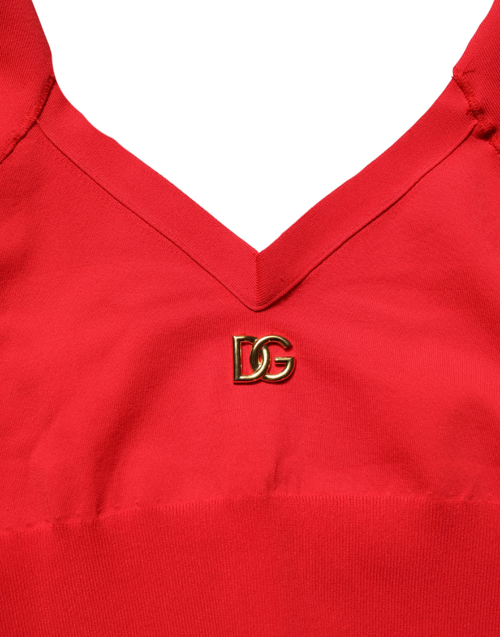 Red Viscose Sleeveless Halter Crop Tank Top