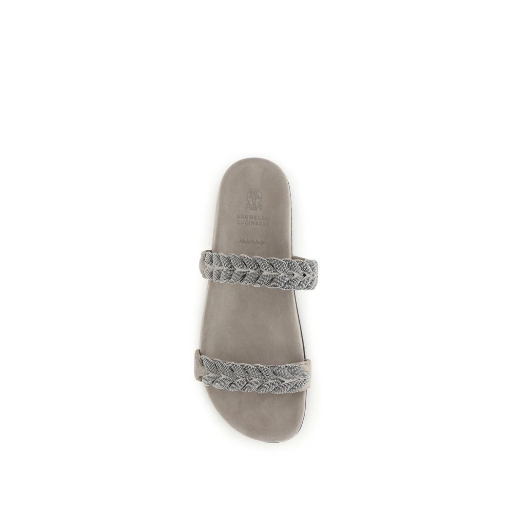Gray Calf Leather Bos Taurus Flat Sandals