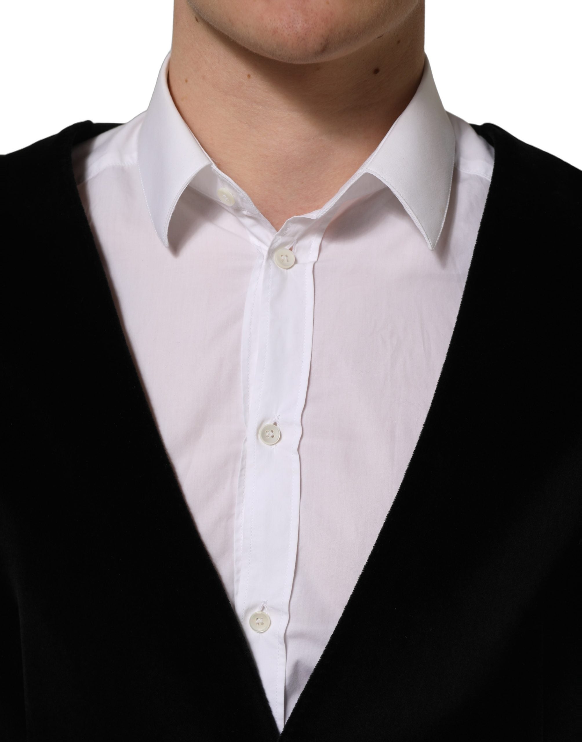 Black Cotton SingleBreasted Waistcoat Vest
