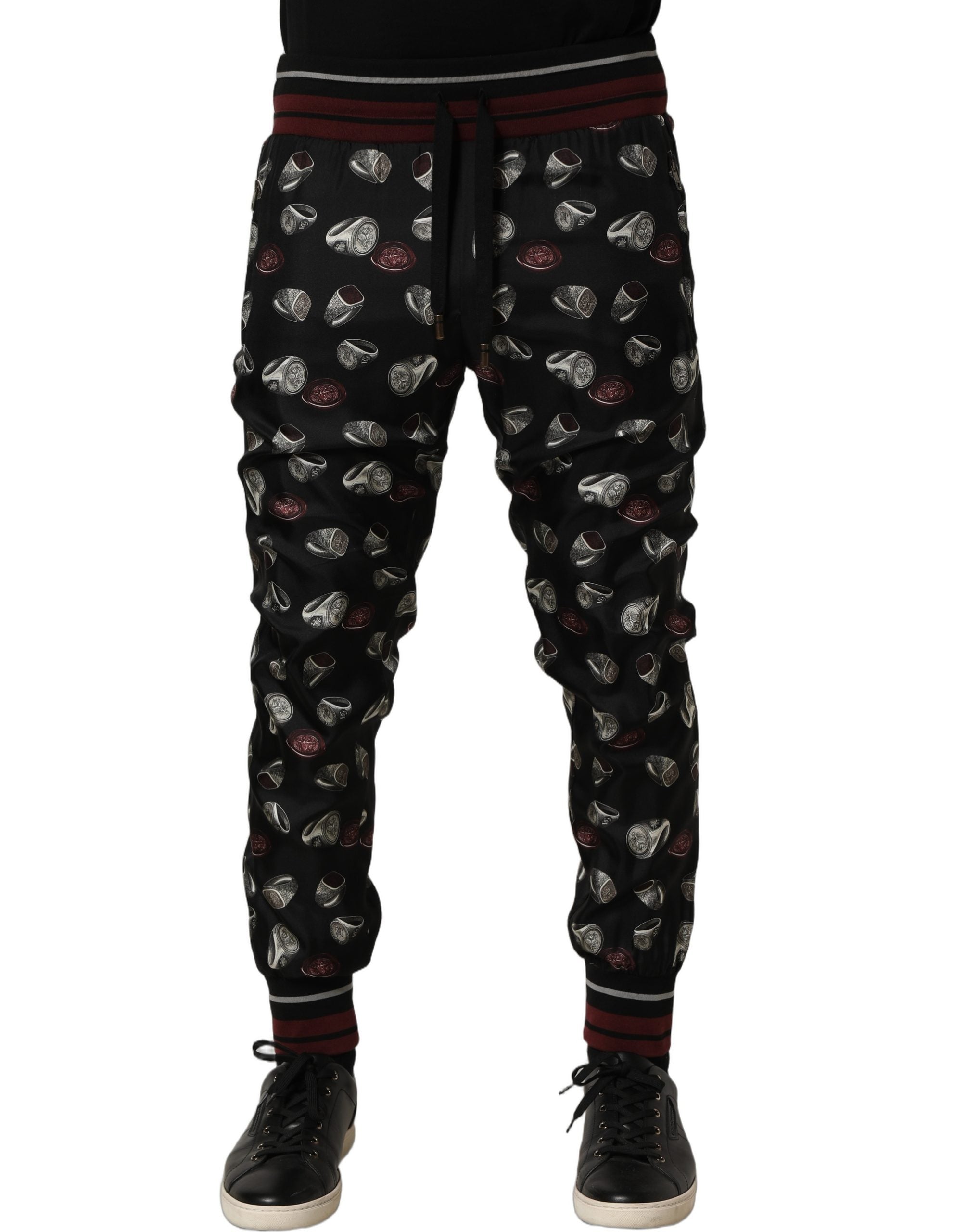 Pants Black Ring Print Silk Jogging Trousers