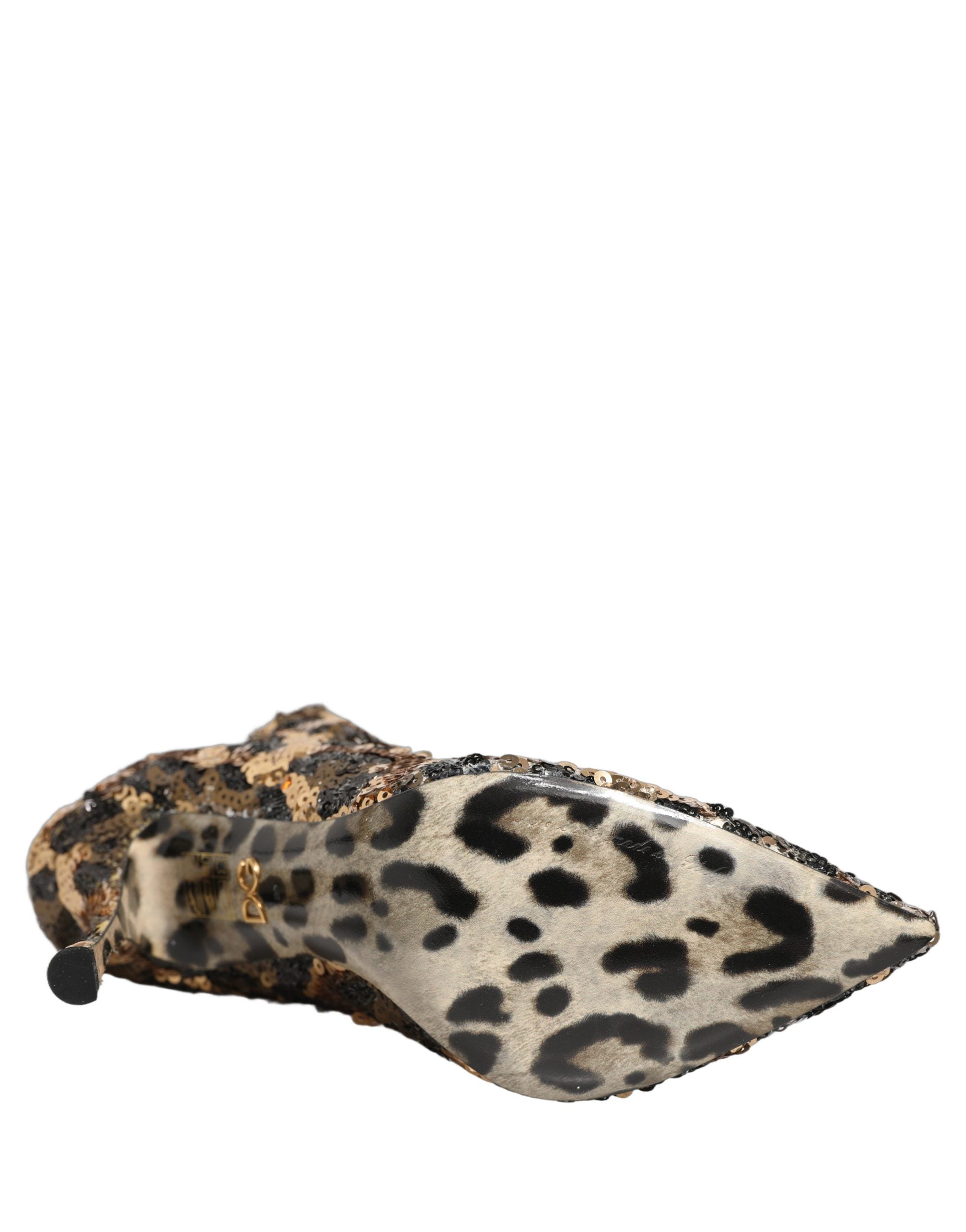 Gold Leopard Sequin Sock Ankle Boots Shoes