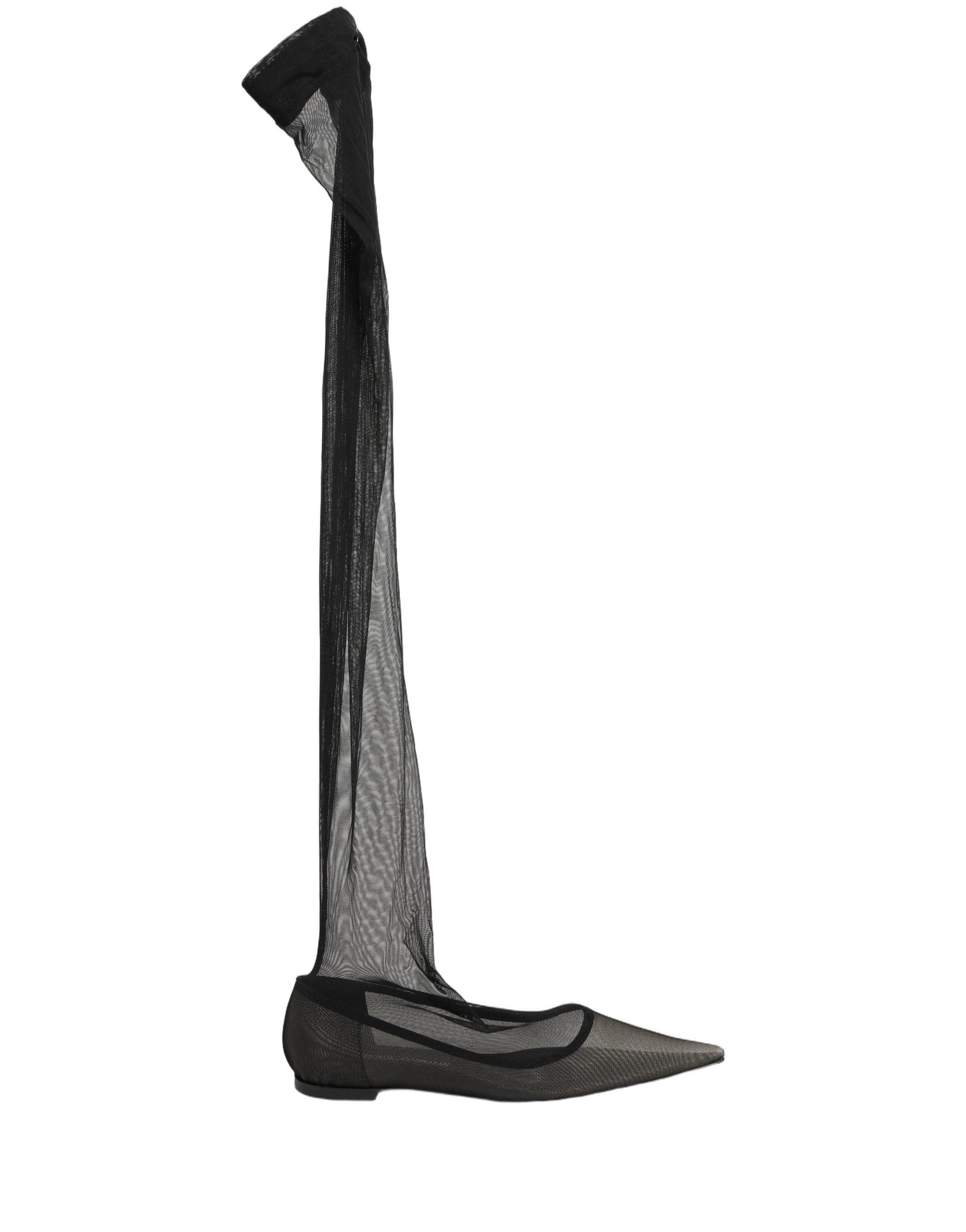 Black Over The Knee Tulle Flats Boots Shoes