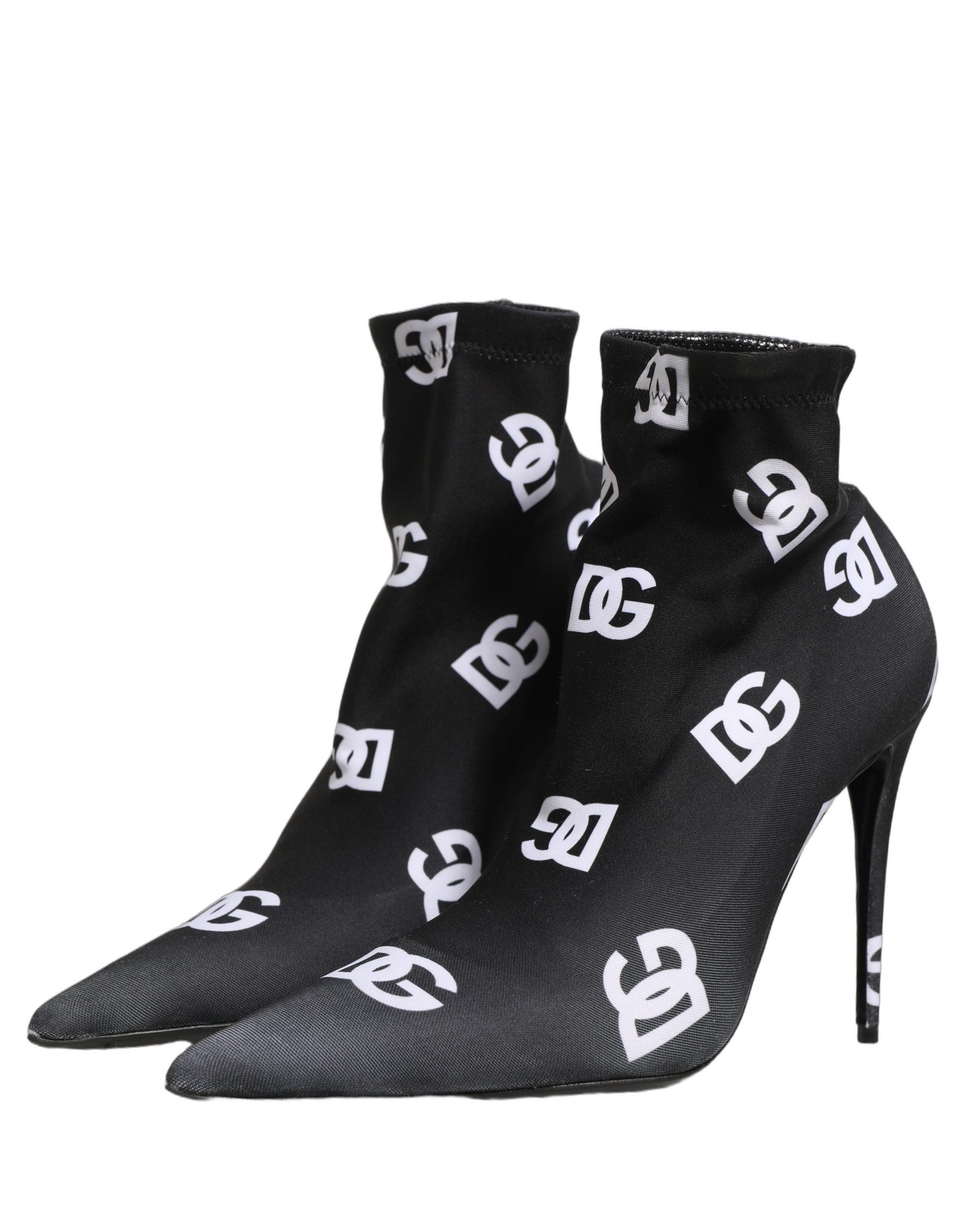 Black Logo Stretch Heels Ankle Boots Shoes