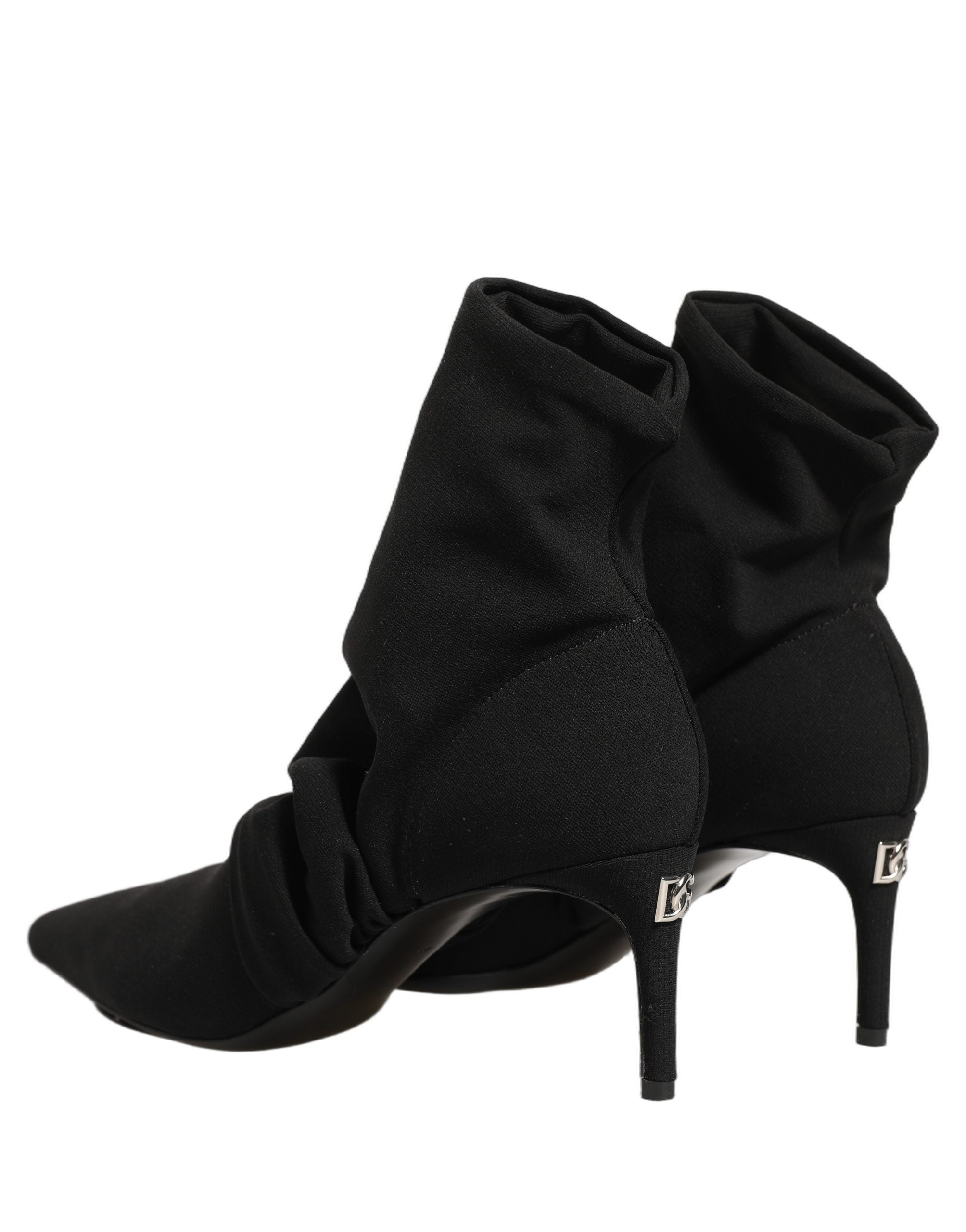 Black Stretch Socks Heels Ankle Boots Shoes