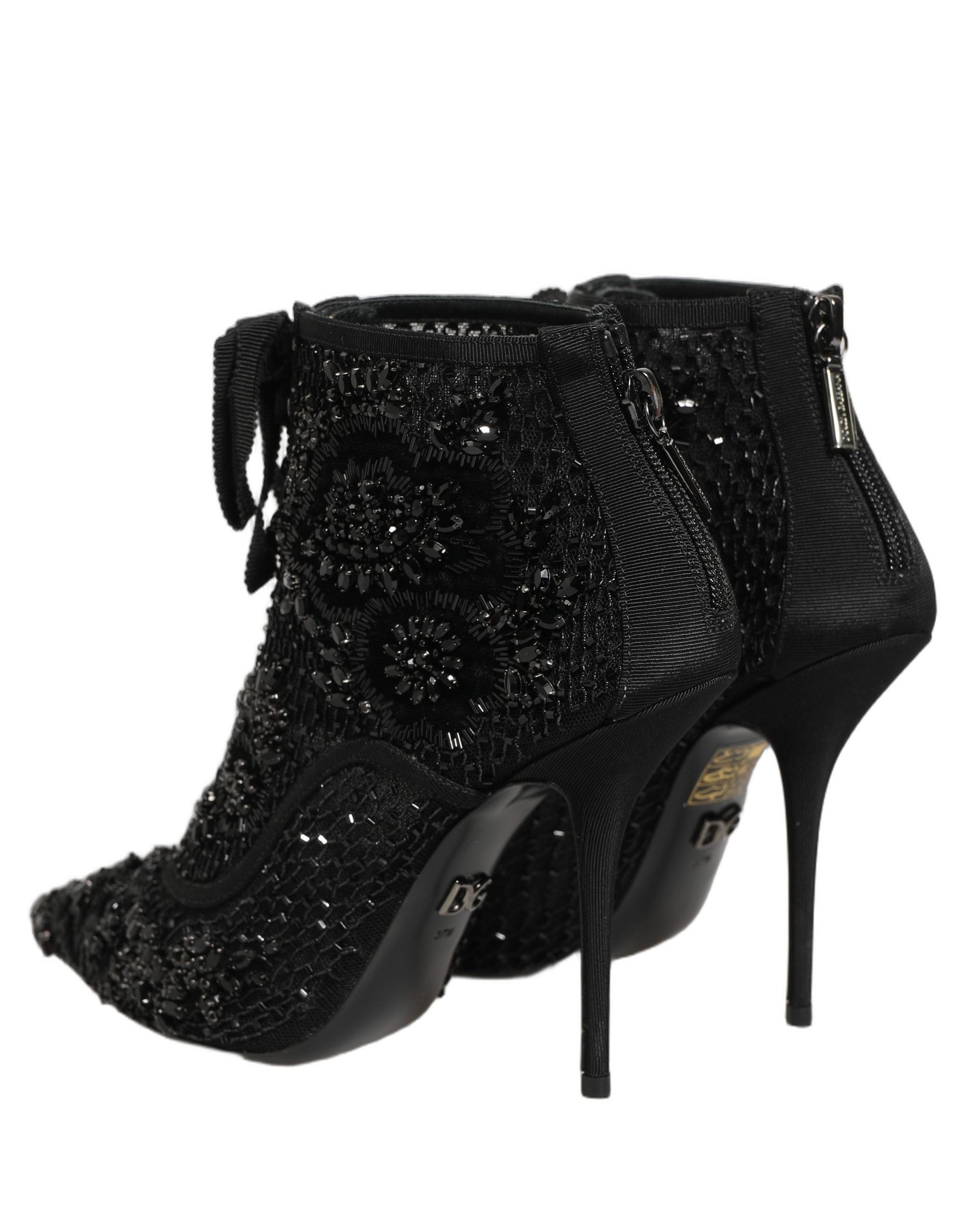 Black Embellished Mesh Ankle Boots Shoes