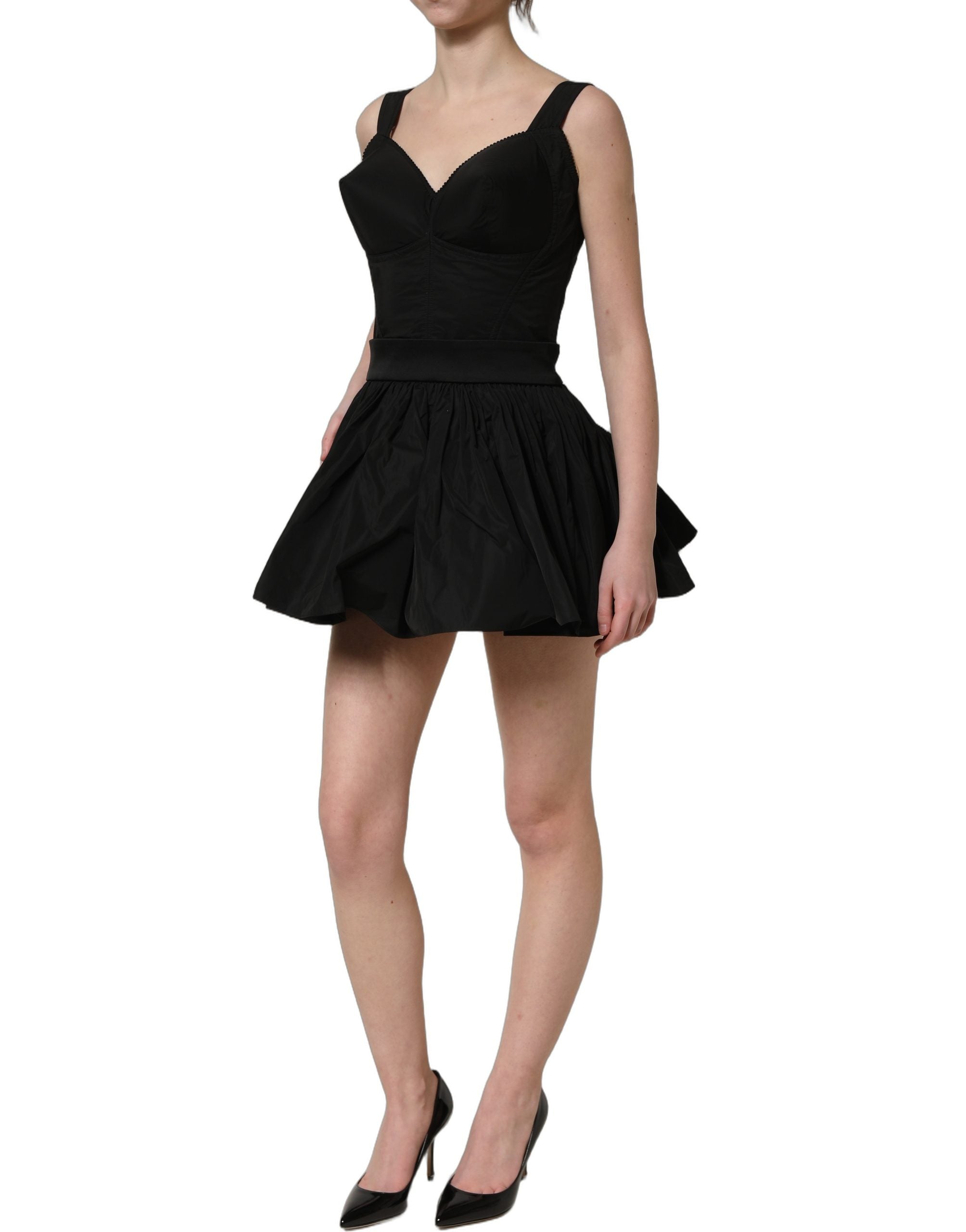 Black Nylon A-Line Sleeveless Mini Dress