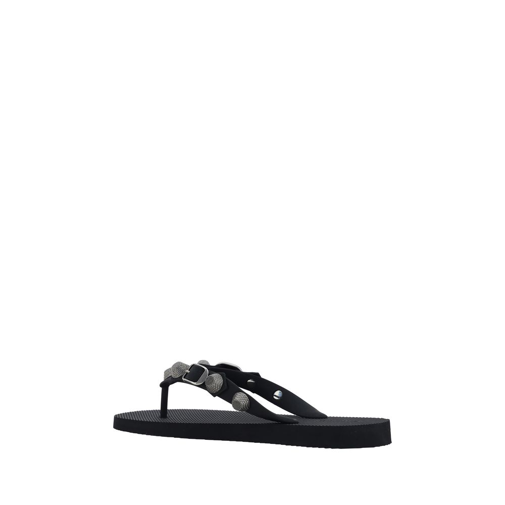 Black Polyester Flat Sandals