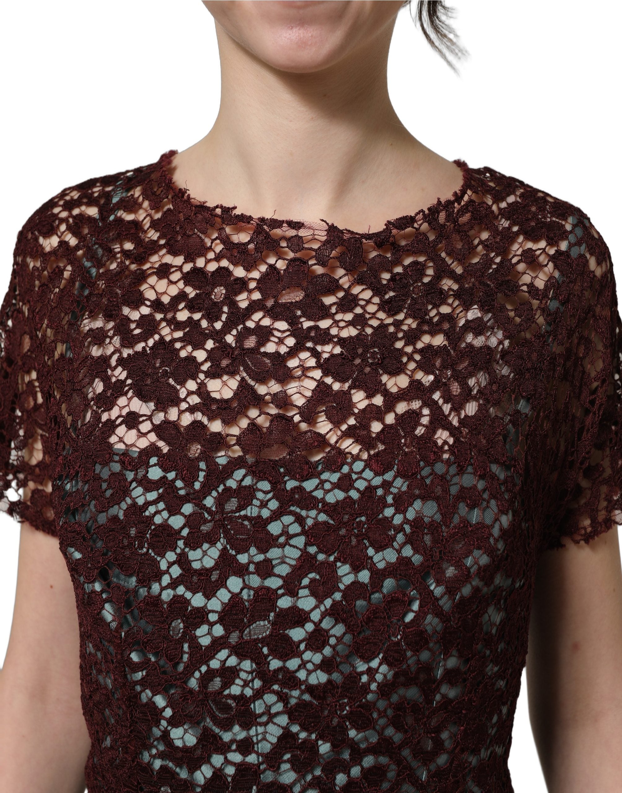 Multicolor Floral Lace Taffeta Pleated Midi Dress