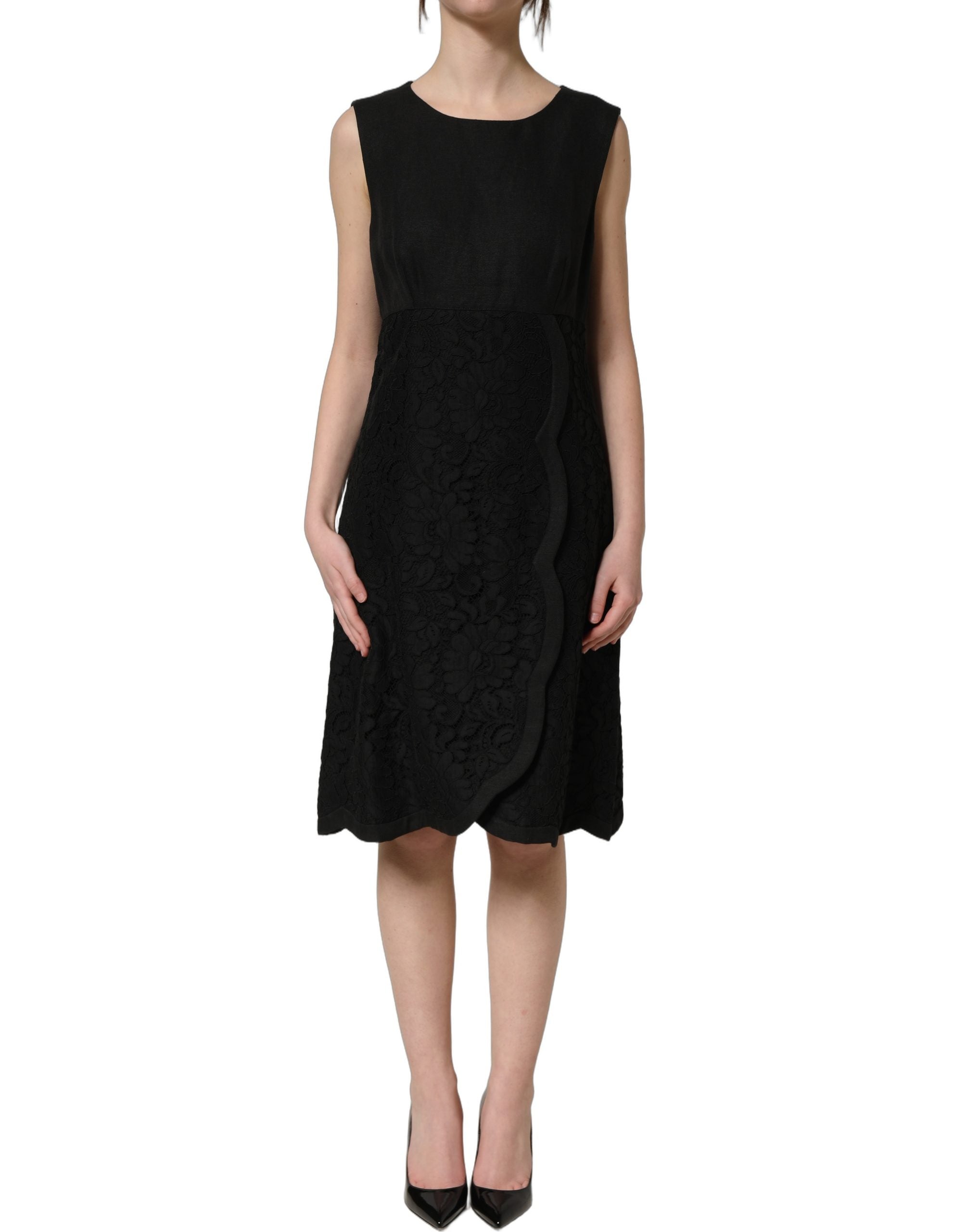 Black Floral Lace Sleeveless Shift Dress