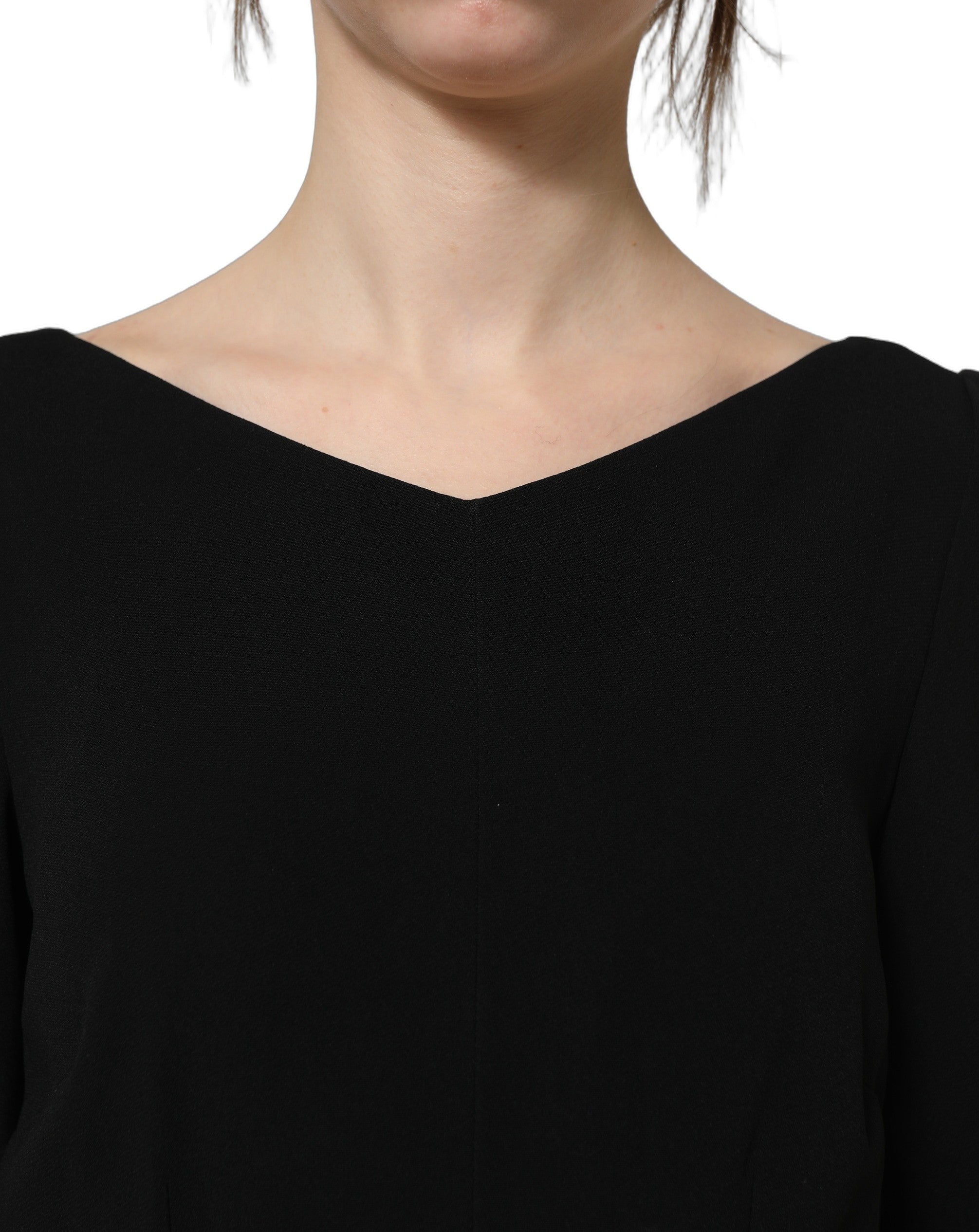 Black Viscose Short Sleeve A-line Midi Dress