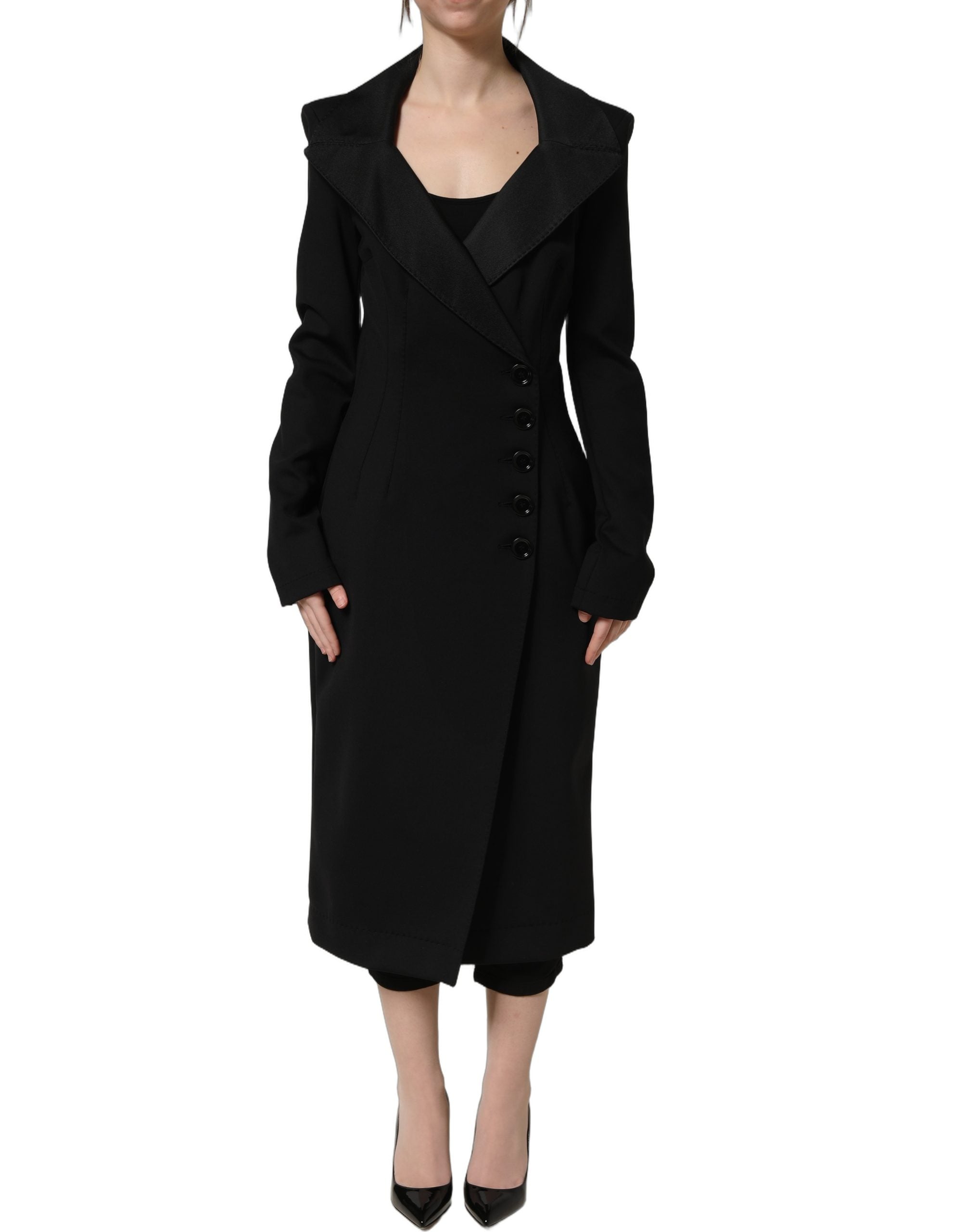 Black Nylon Double Breasted Coat Jacket