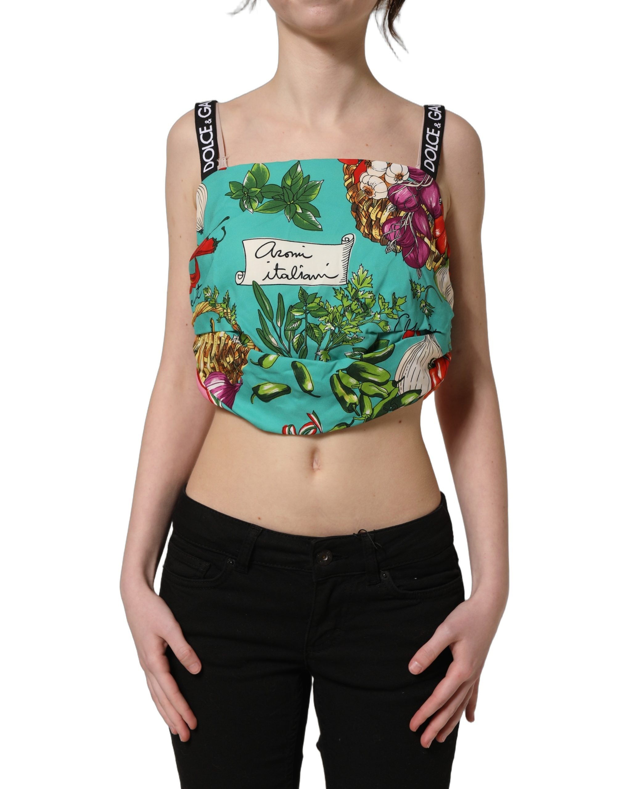 Multicolor Silk Vegetable Print Cropped Top