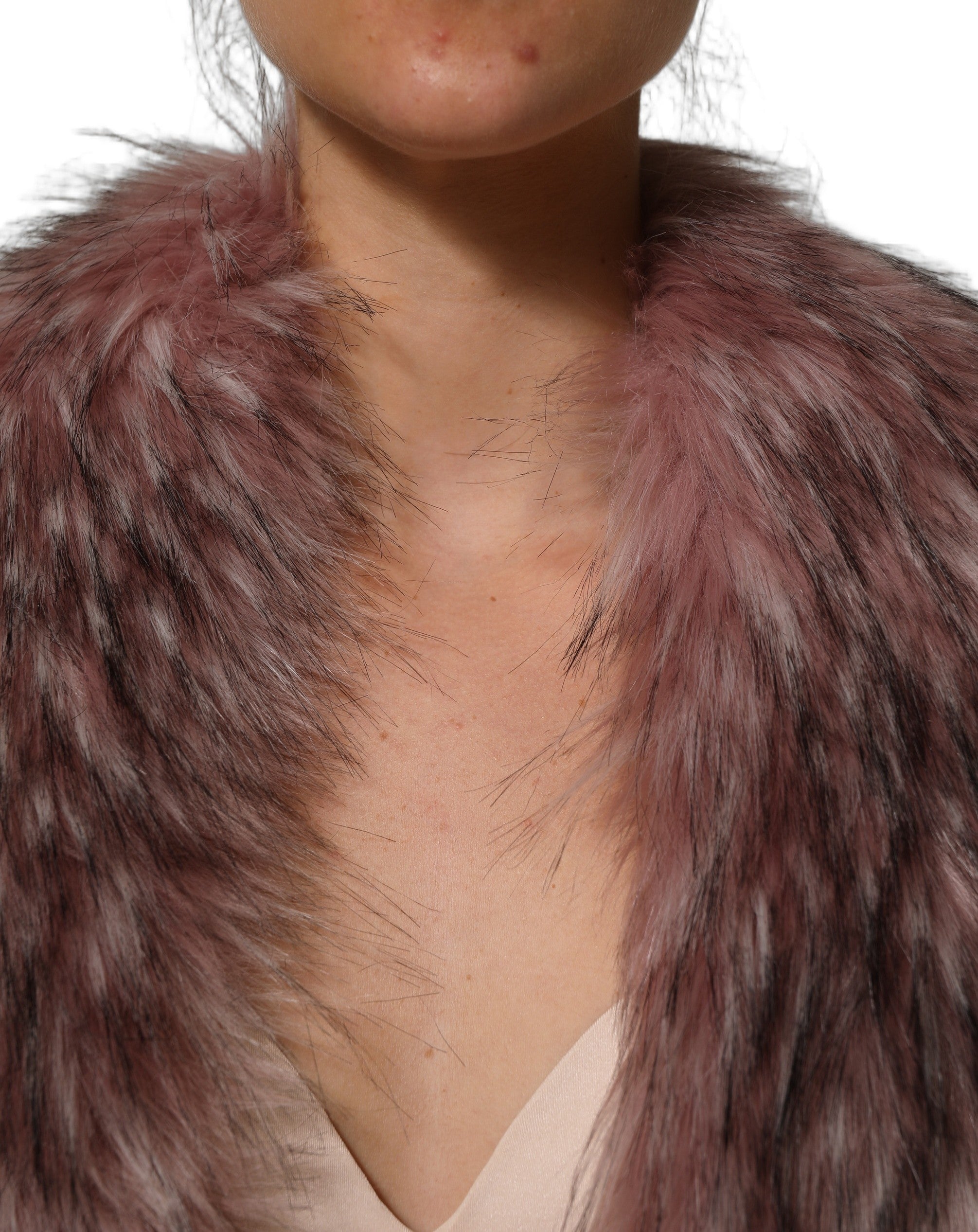 Pink Acrylic Faux Fur Knit Shrug Vest Top