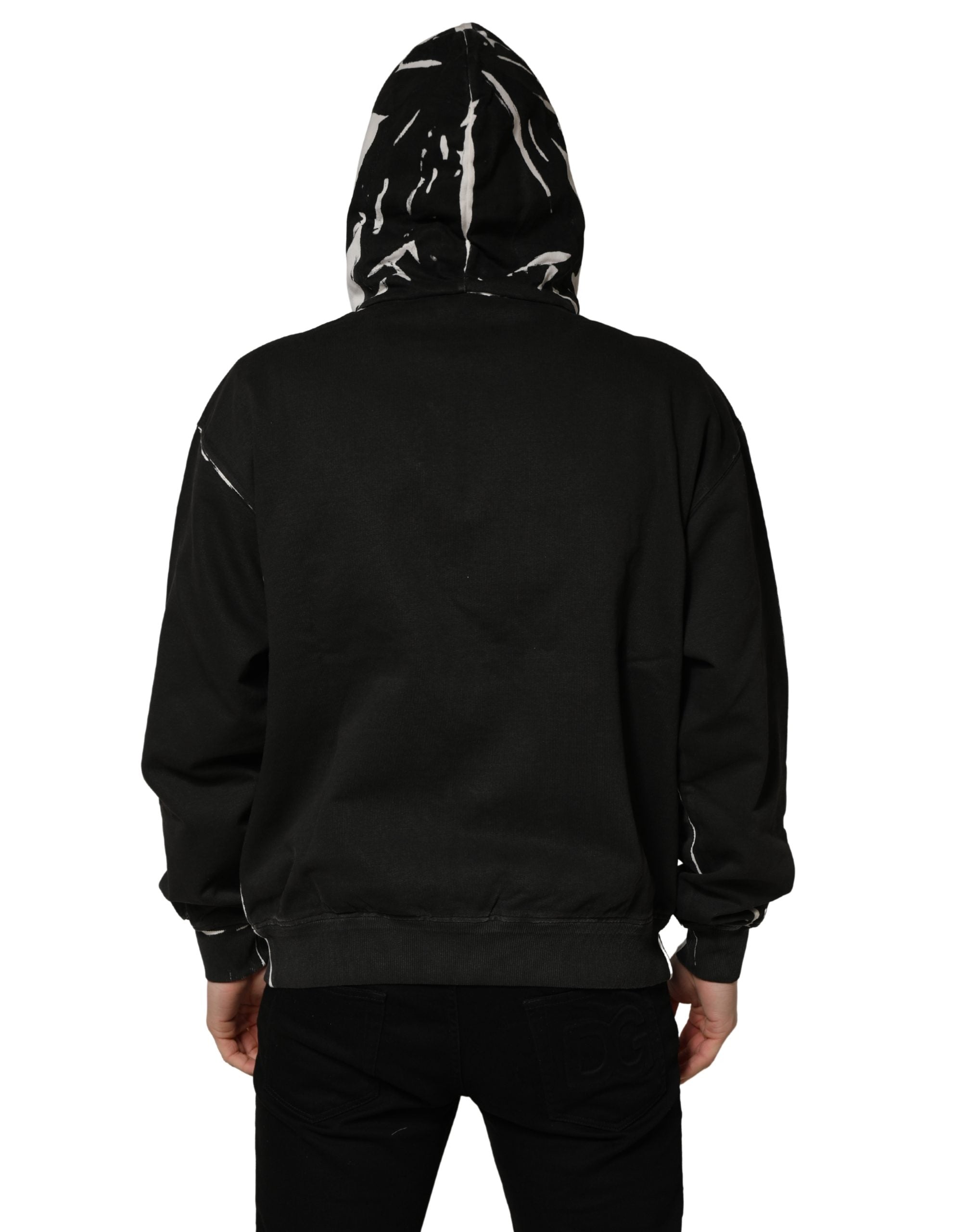 Black Cotton Logo Hooded Full Zip Sweater