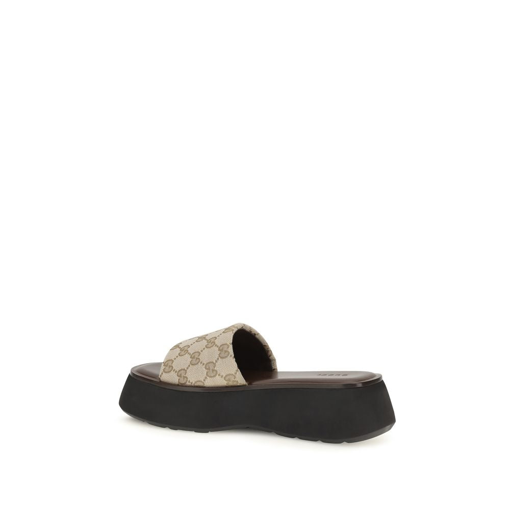 Beige Fabric Platform Sandals